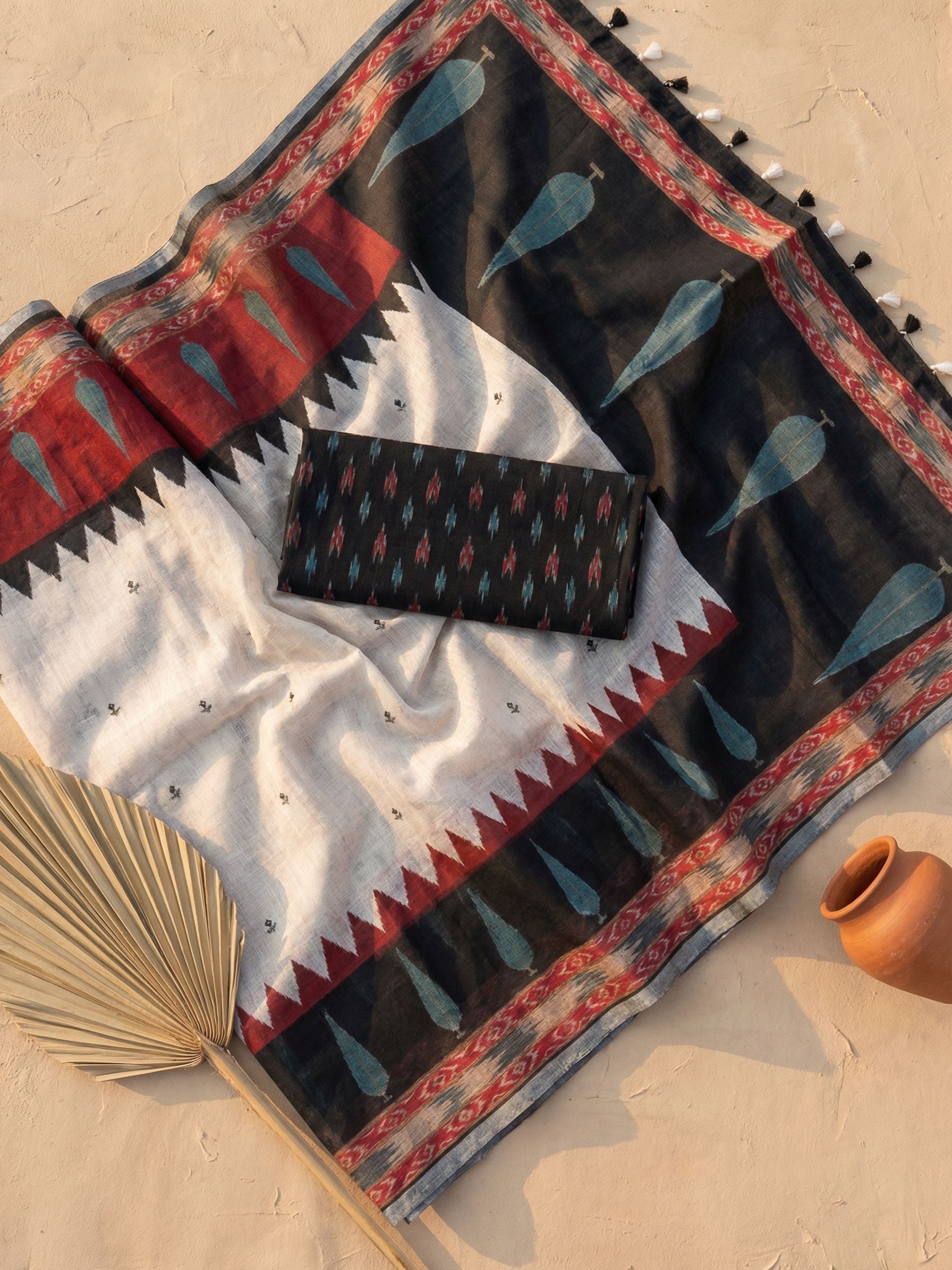 Geometric Kota Linen Off-White saree