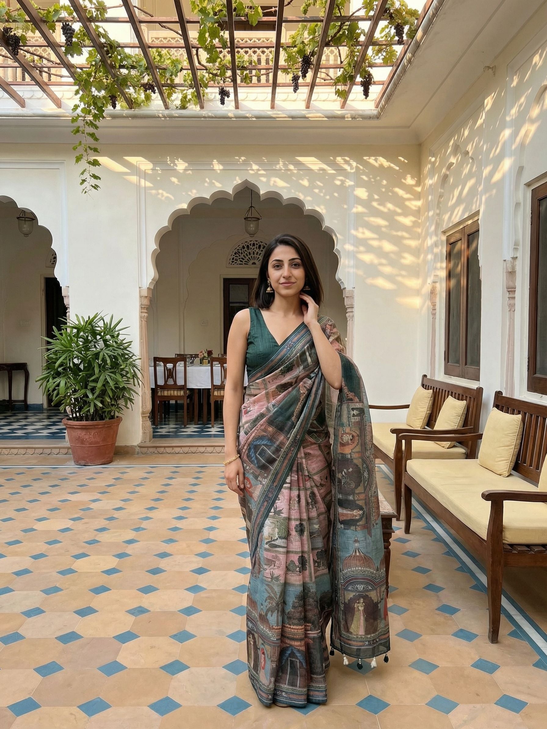 Ethnic Motifs Kota Linen Pink saree