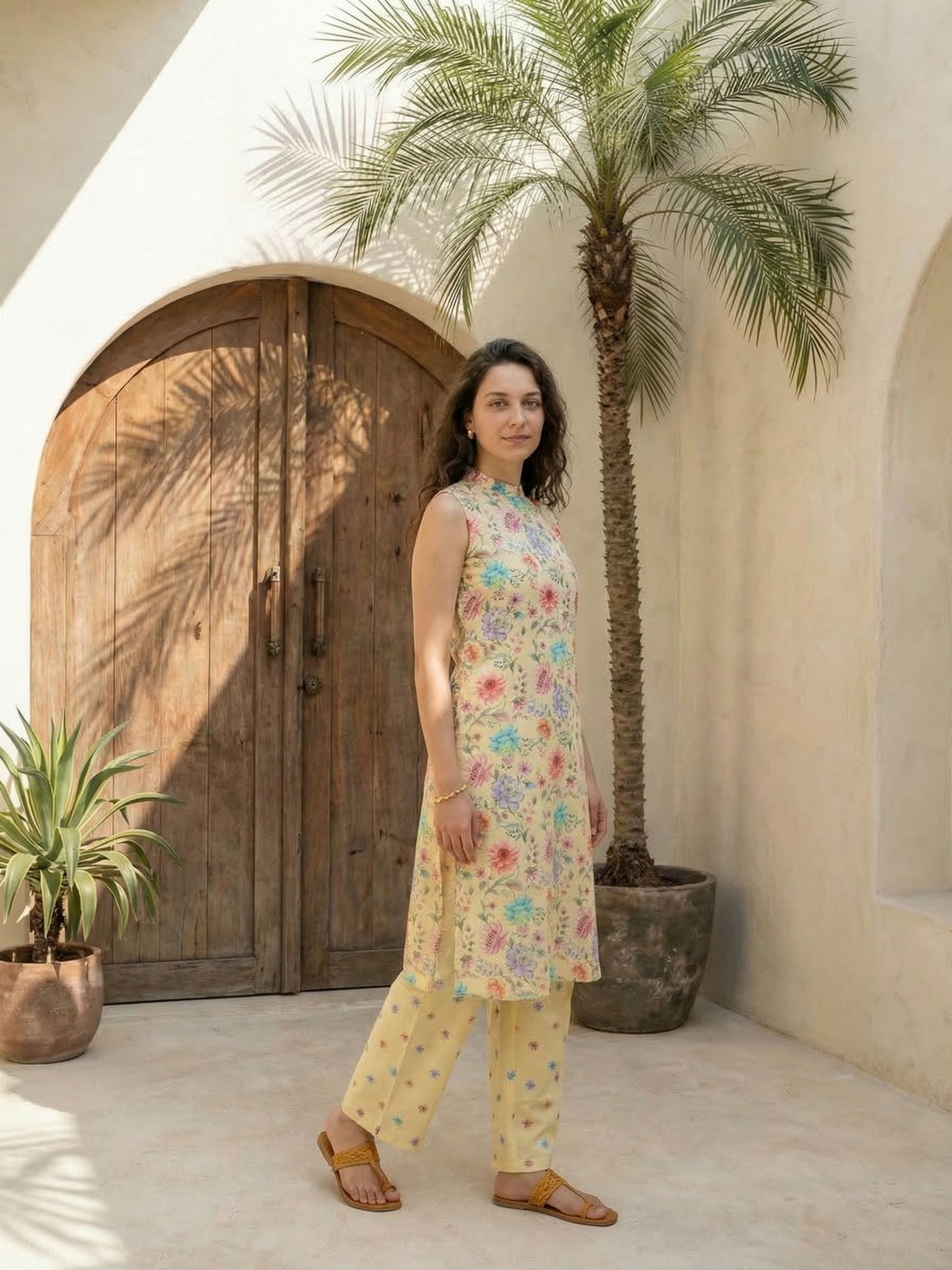Women red printed cotton kurta co-ord set with trousers