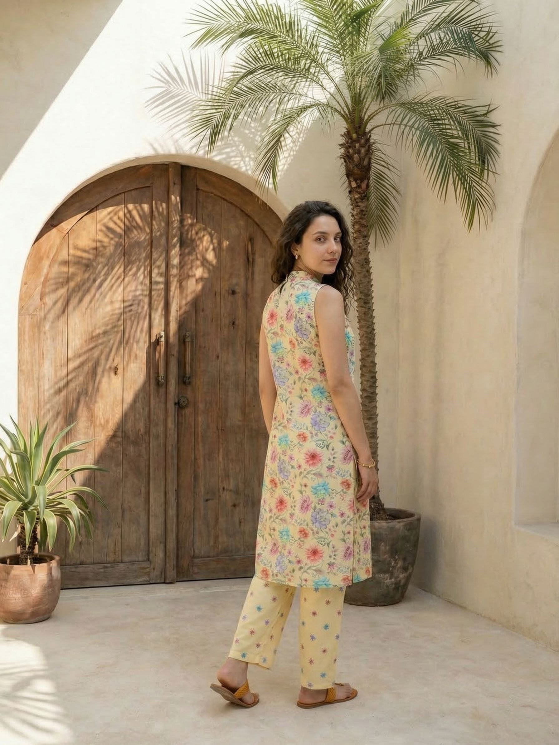 Women red printed cotton kurta co-ord set with trousers