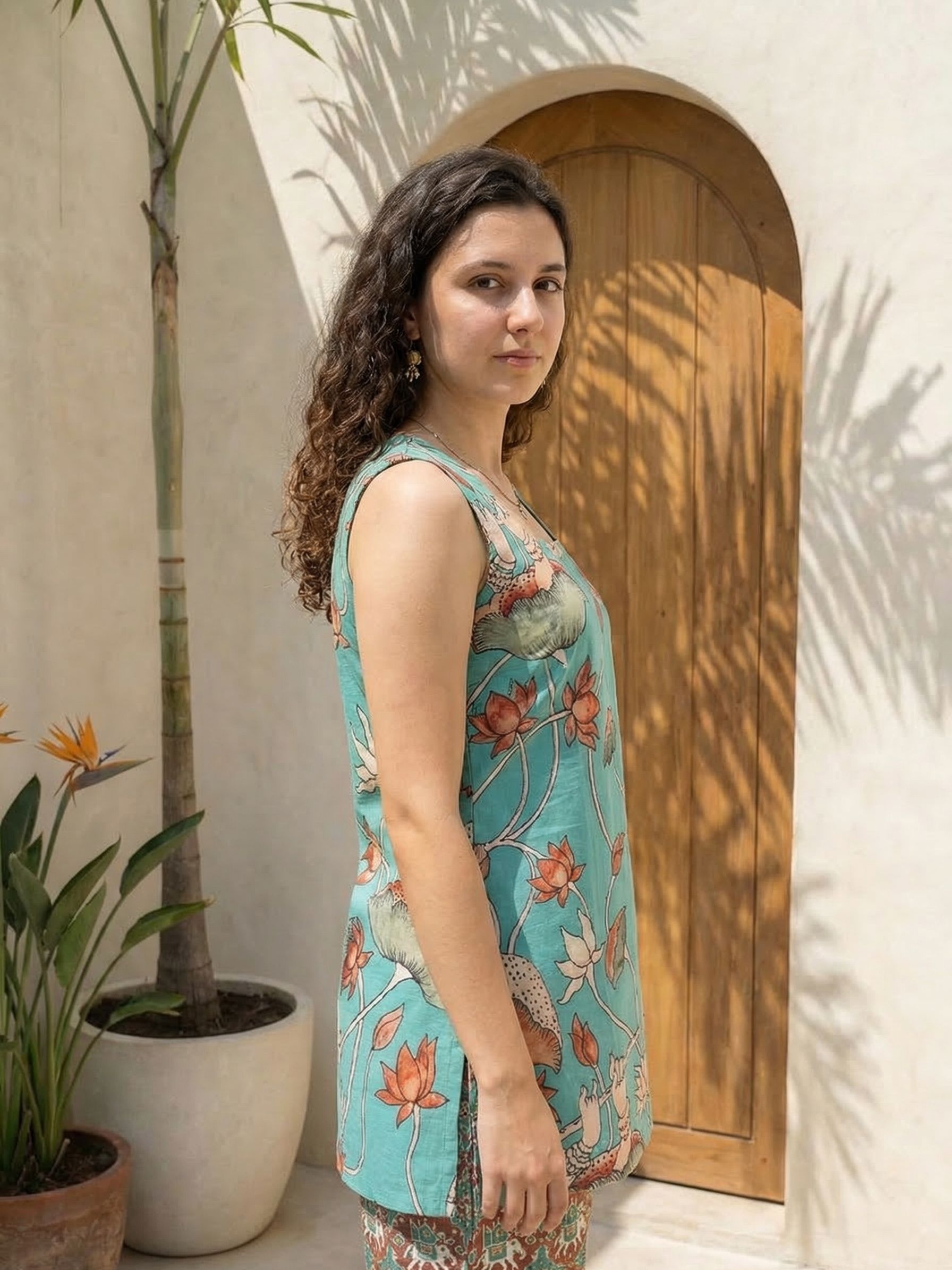 Women pink floral printed soft silk kurta co-ord set with trousers
