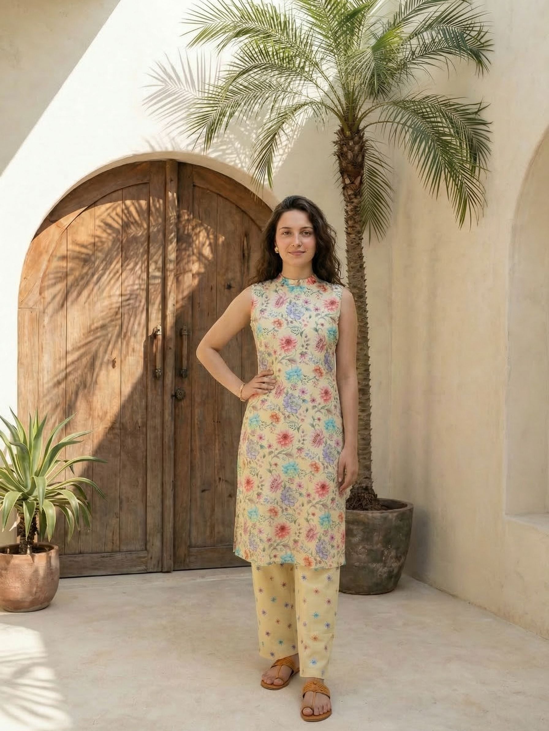 Women red printed cotton kurta co-ord set with trousers