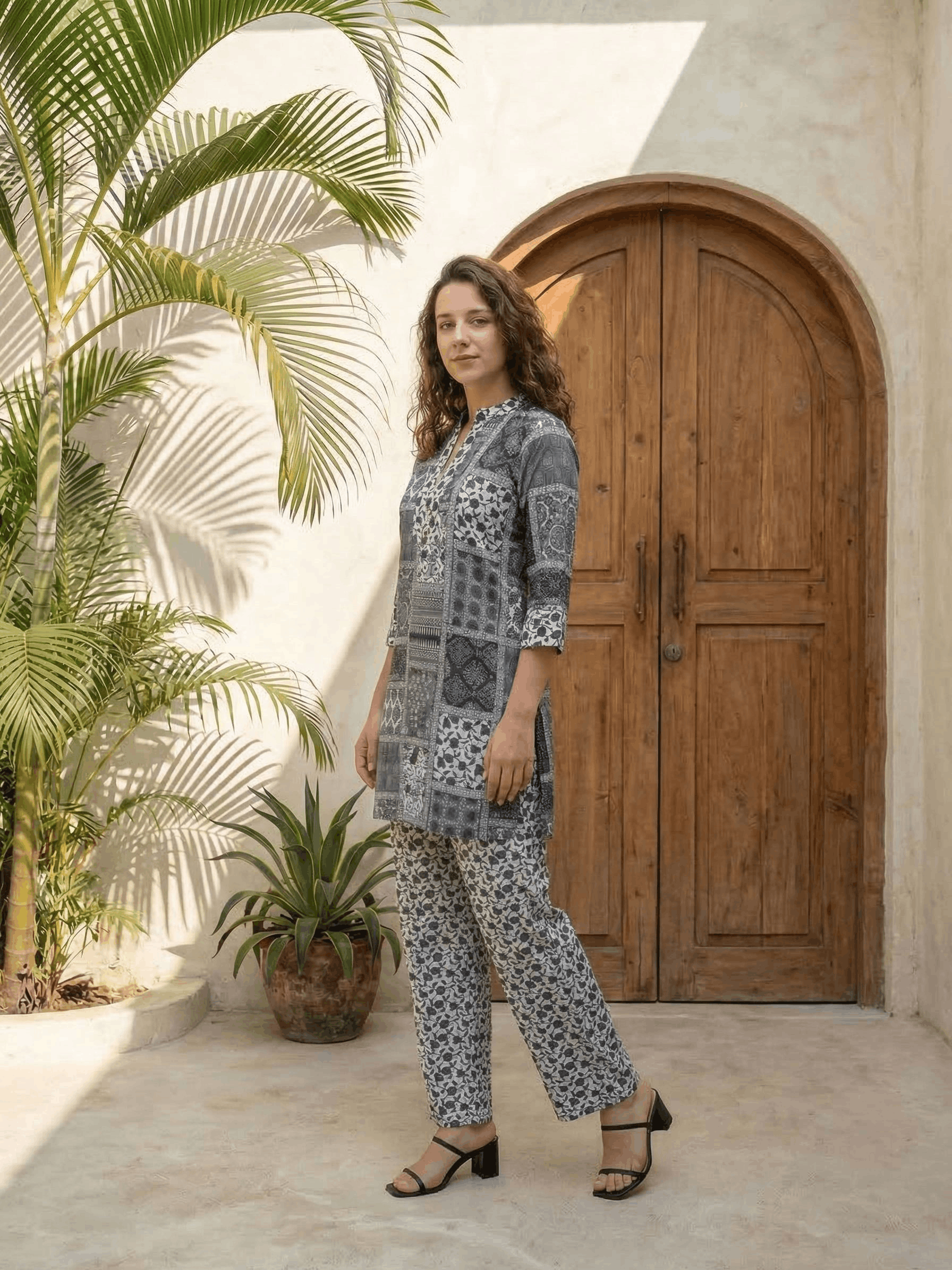 Women pink floral printed soft silk kurta co-ord set with trousers