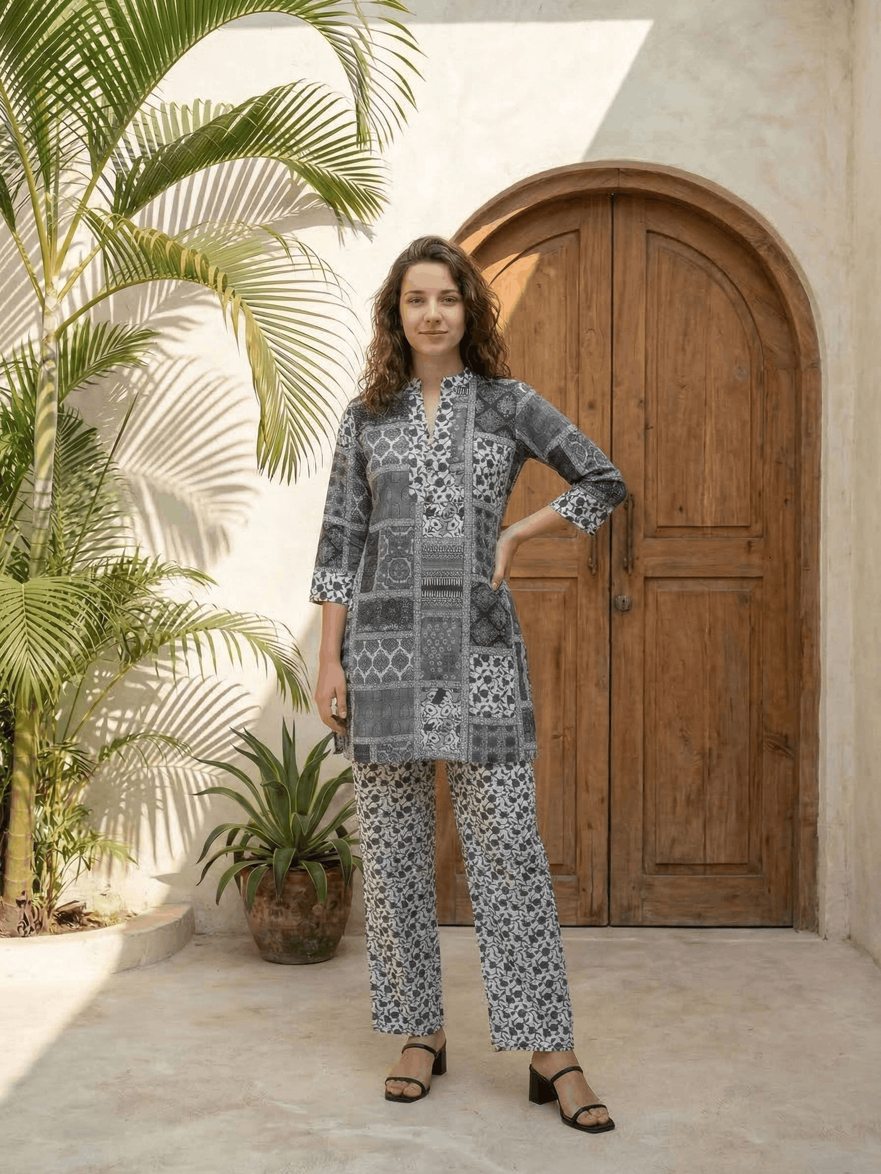 Women pink floral printed soft silk kurta co-ord set with trousers