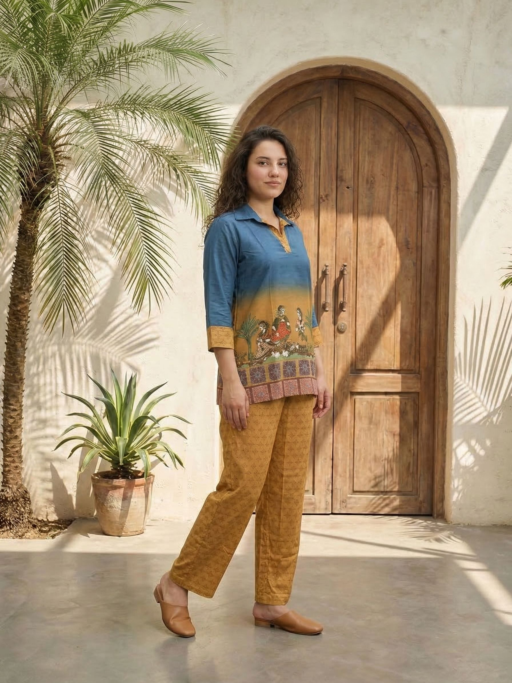 Women pink floral printed soft silk kurta co-ord set with trousers