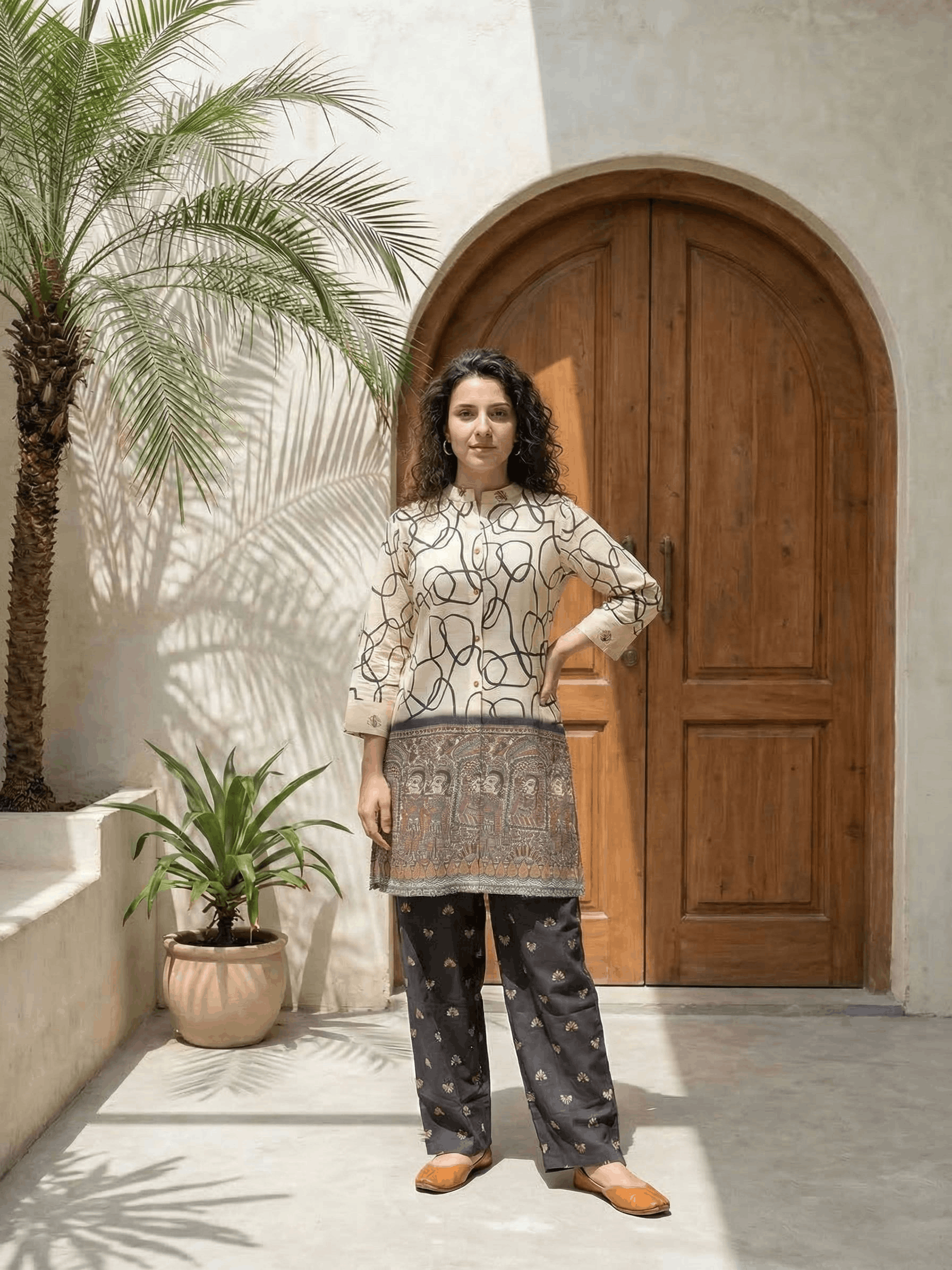 Women pink floral printed soft silk kurta co-ord set with trousers