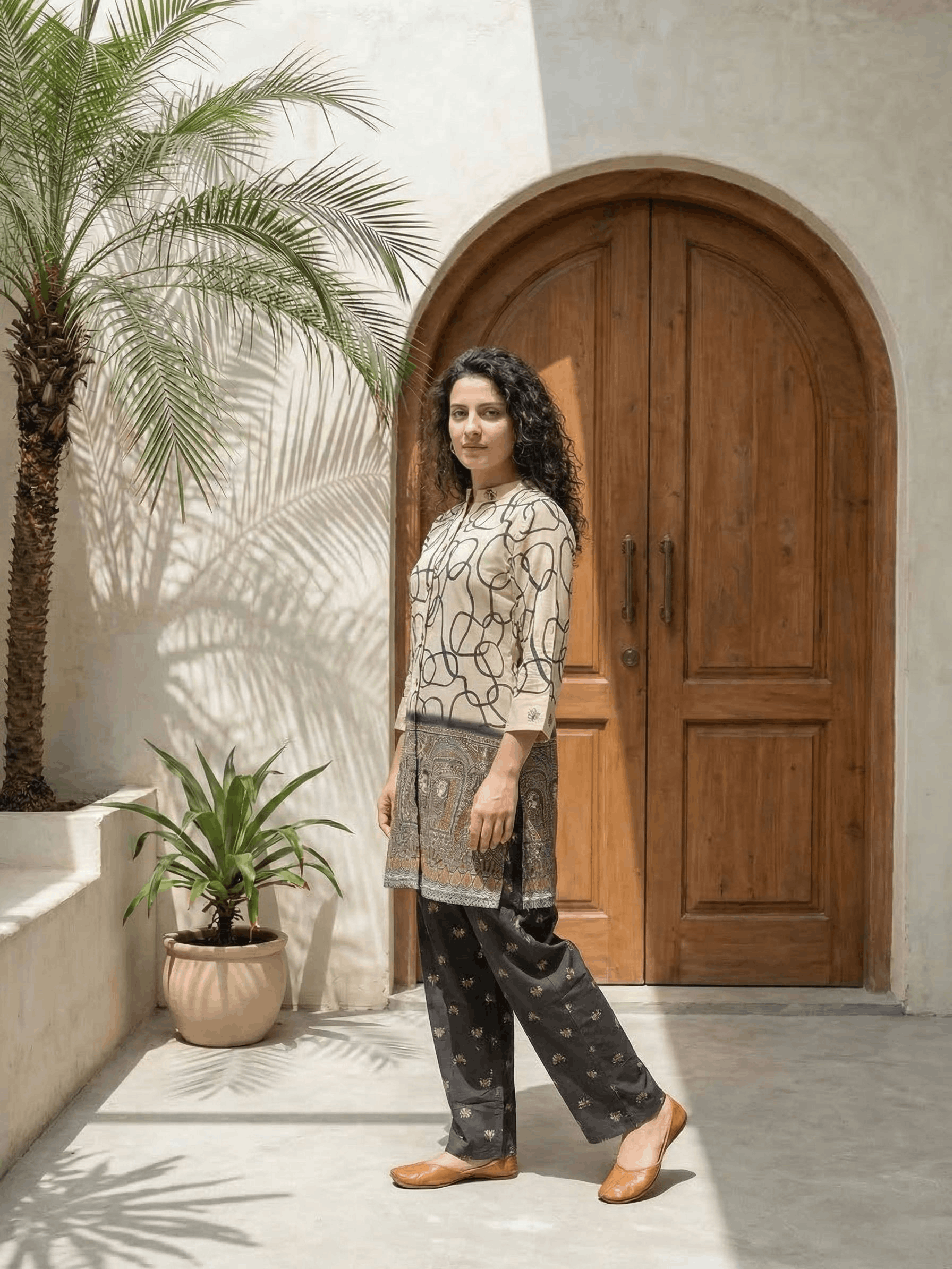 Women pink floral printed soft silk kurta co-ord set with trousers