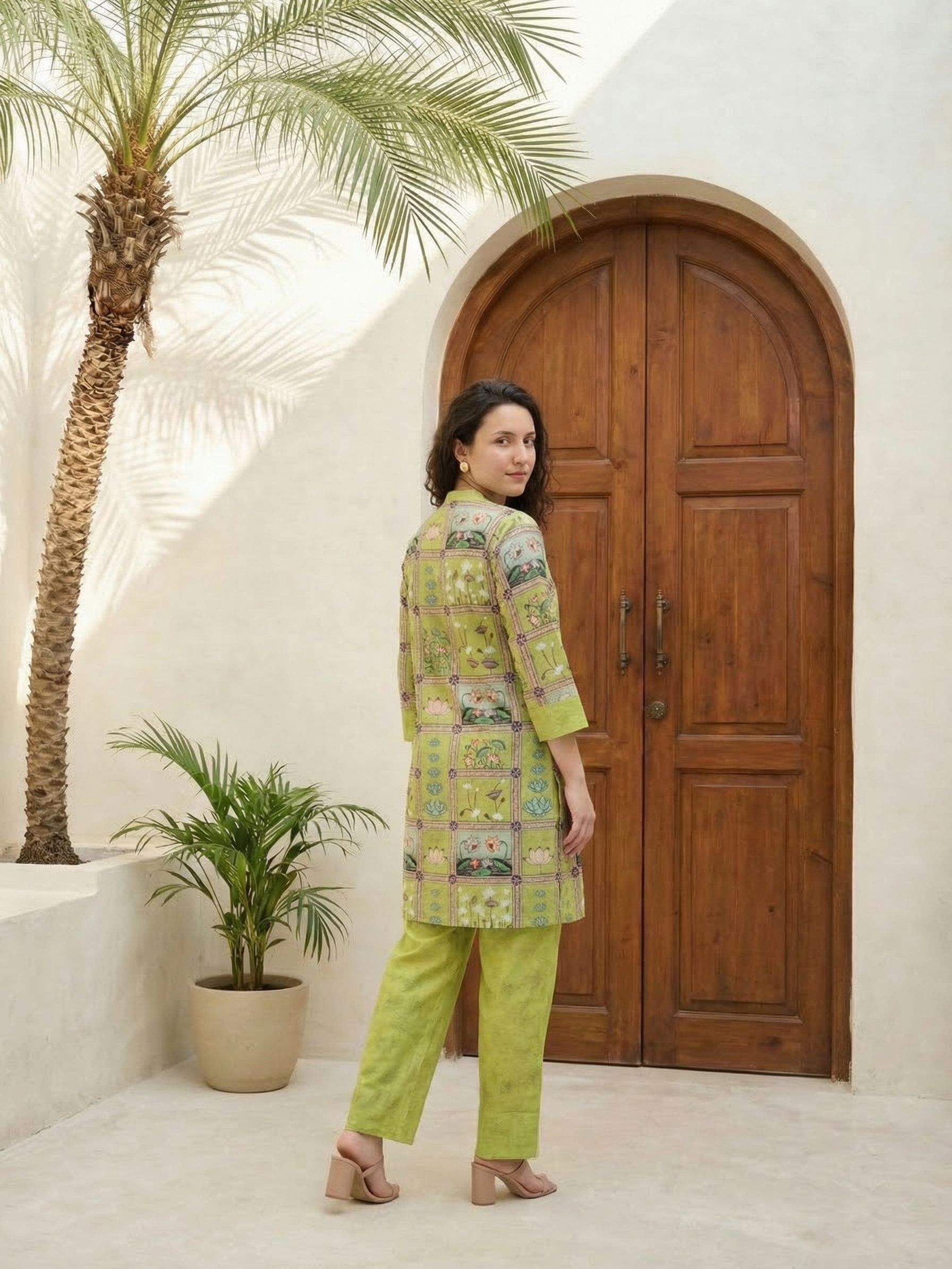 Women floral printed soft silk kurta with trousers