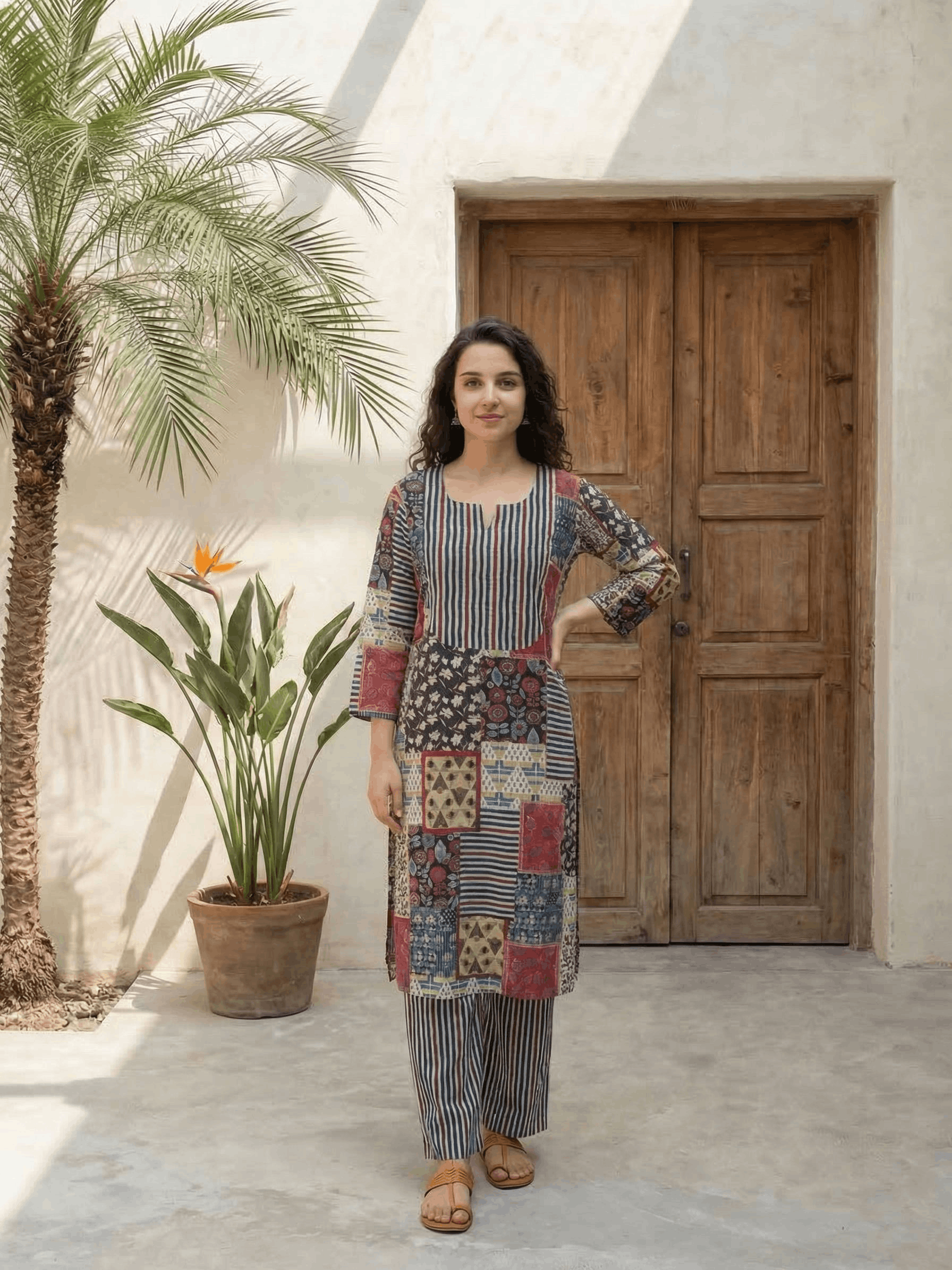 Women pink floral printed soft silk kurta co-ord set with trousers