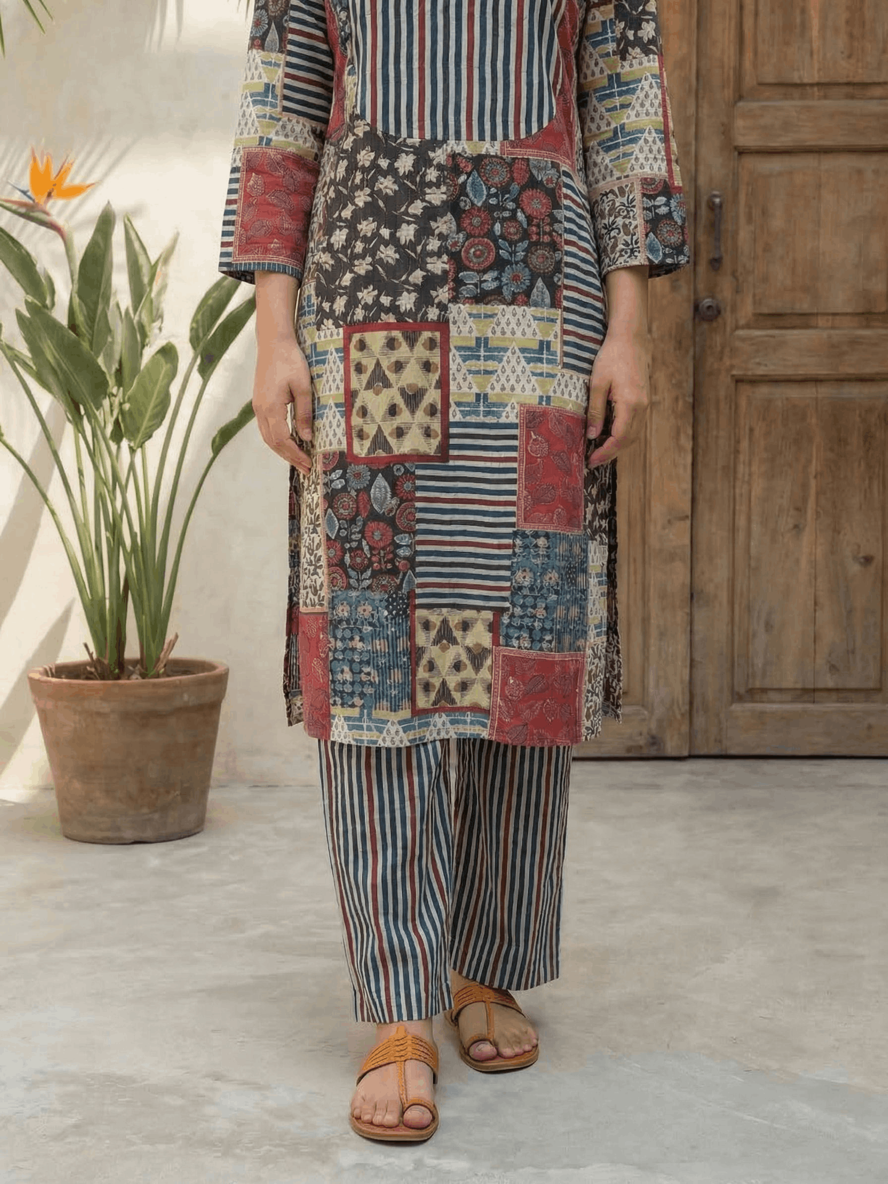 Women pink floral printed soft silk kurta co-ord set with trousers