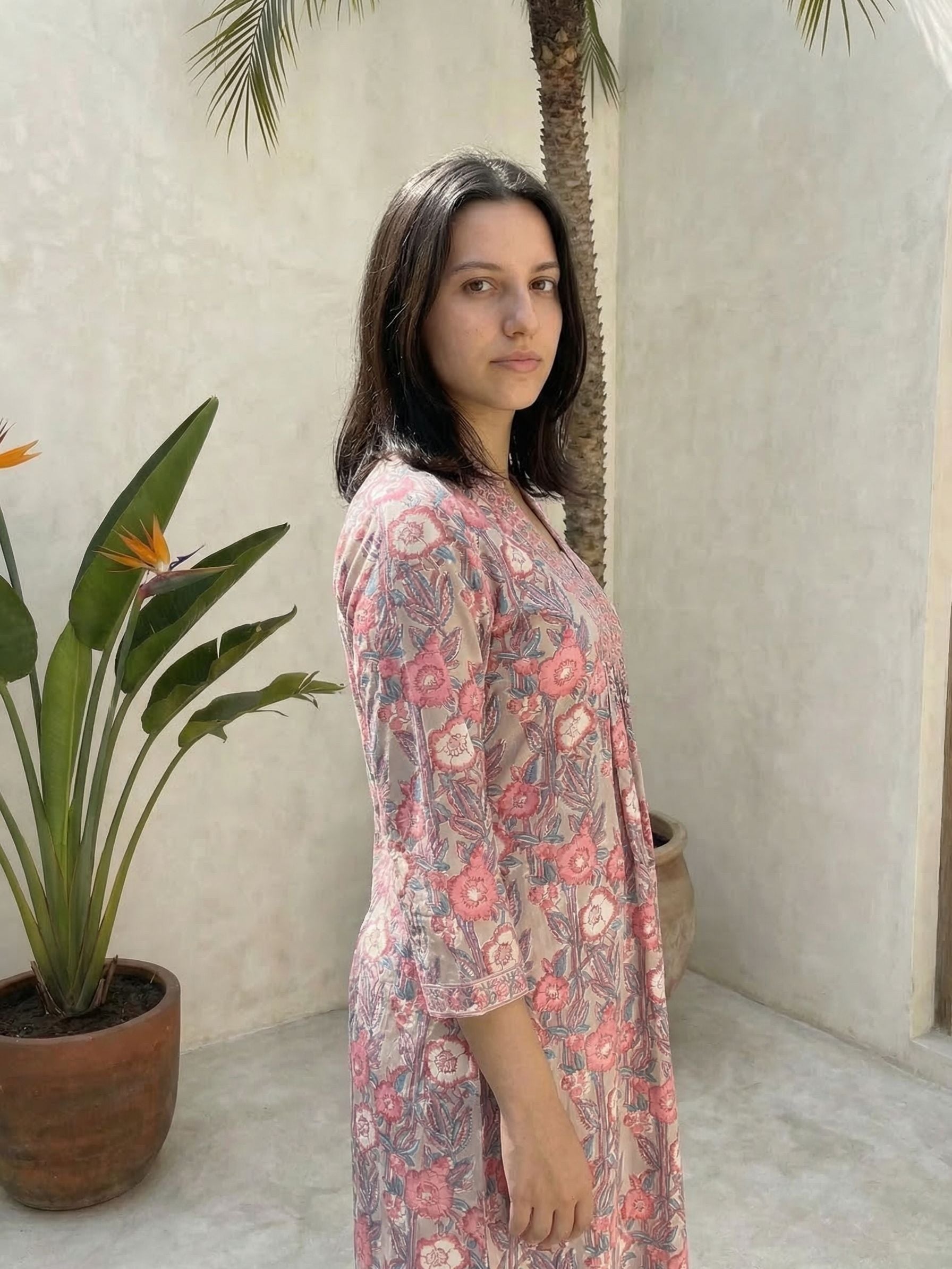 Women floral printed soft silk kurta with trousers