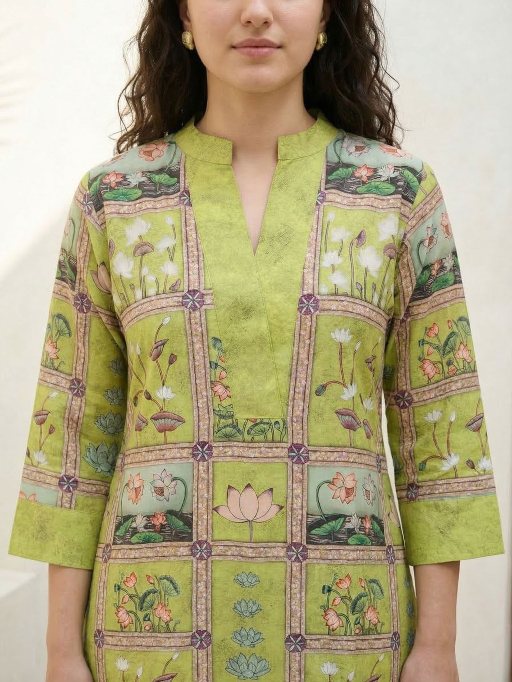 Women floral printed soft silk kurta with trousers