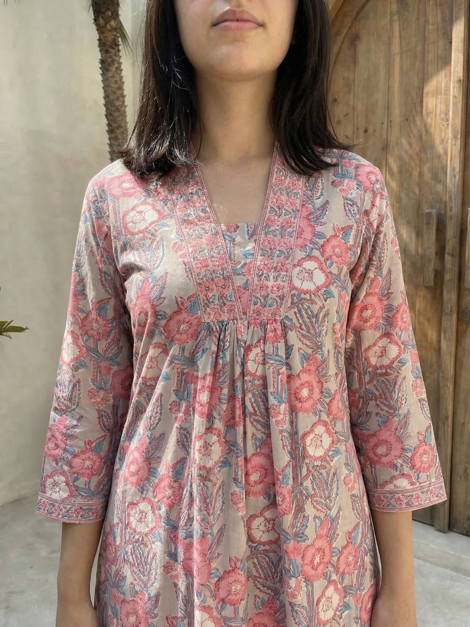 Women floral printed soft silk kurta with trousers