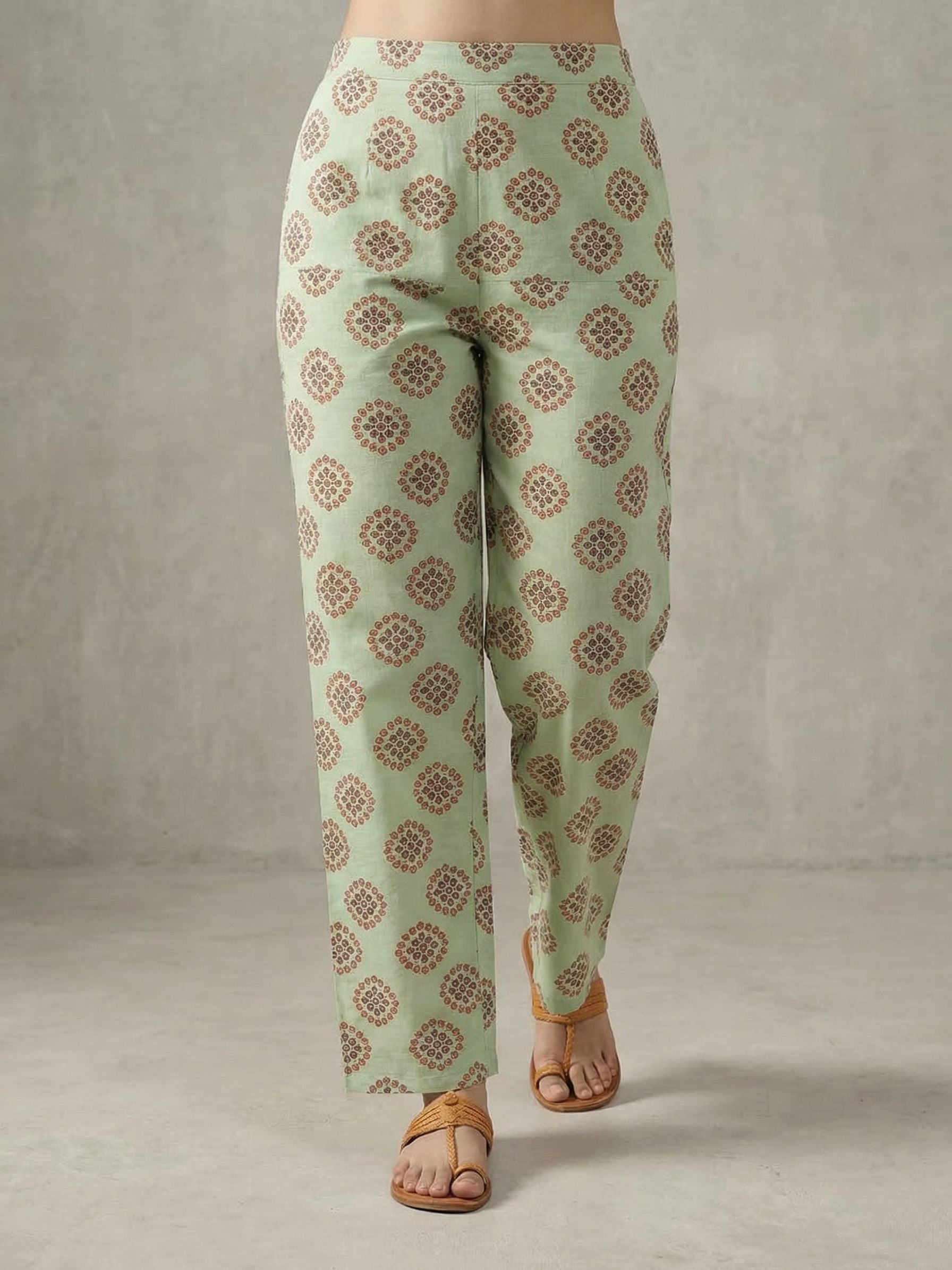 Women printed soft silk tunic with trousers