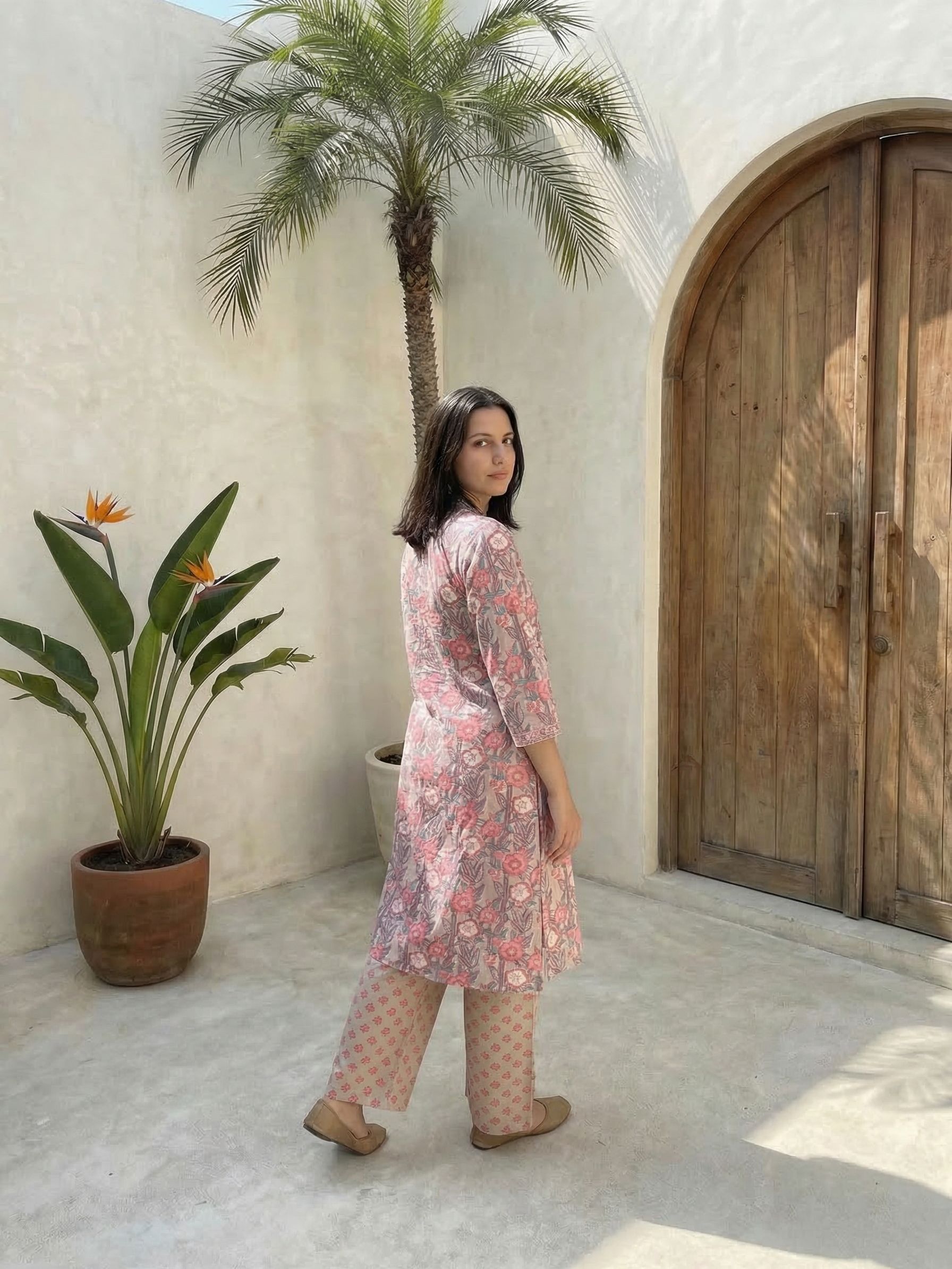 Women floral printed soft silk kurta with trousers