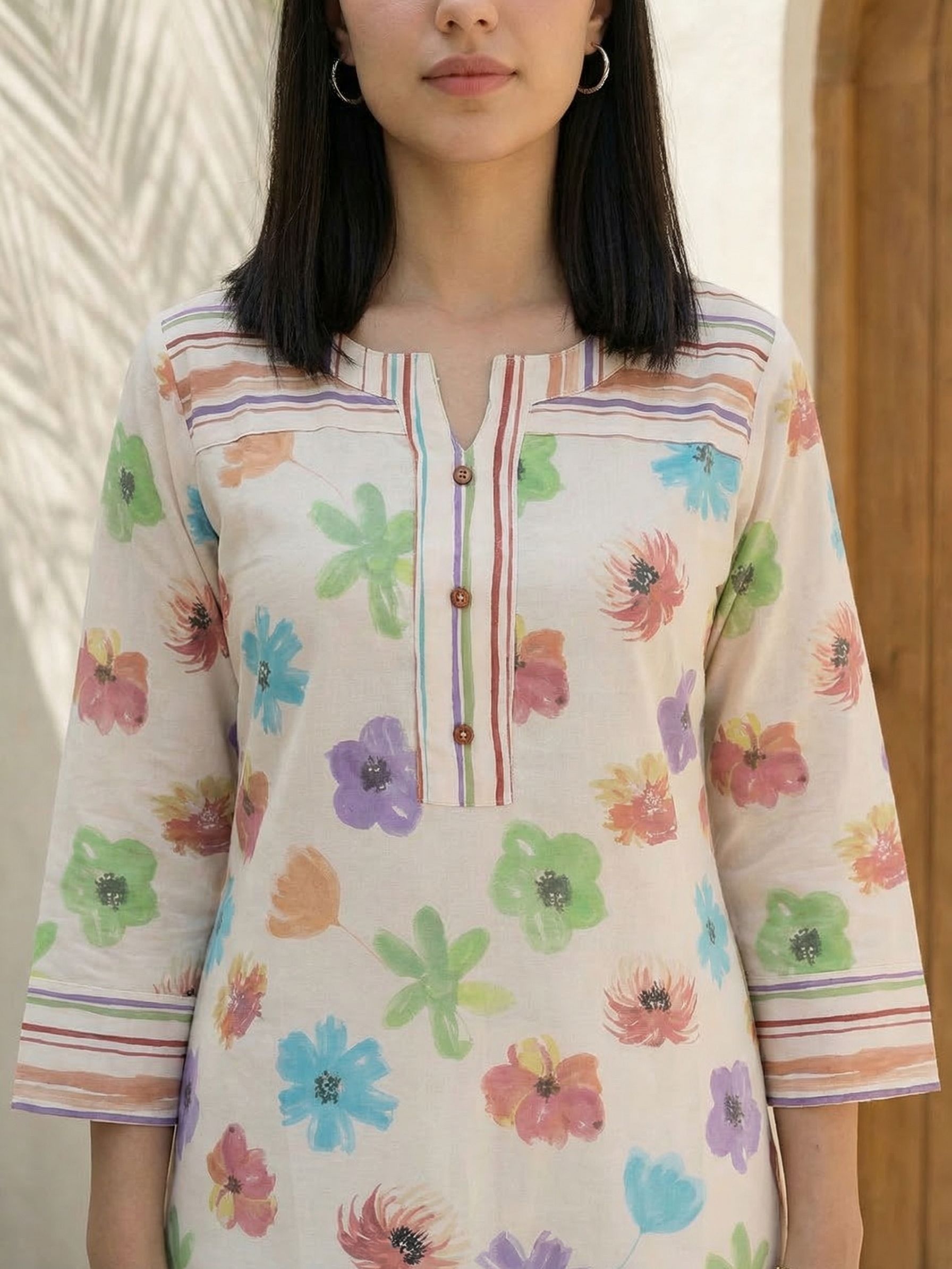 Women printed soft silk tunic with trousers