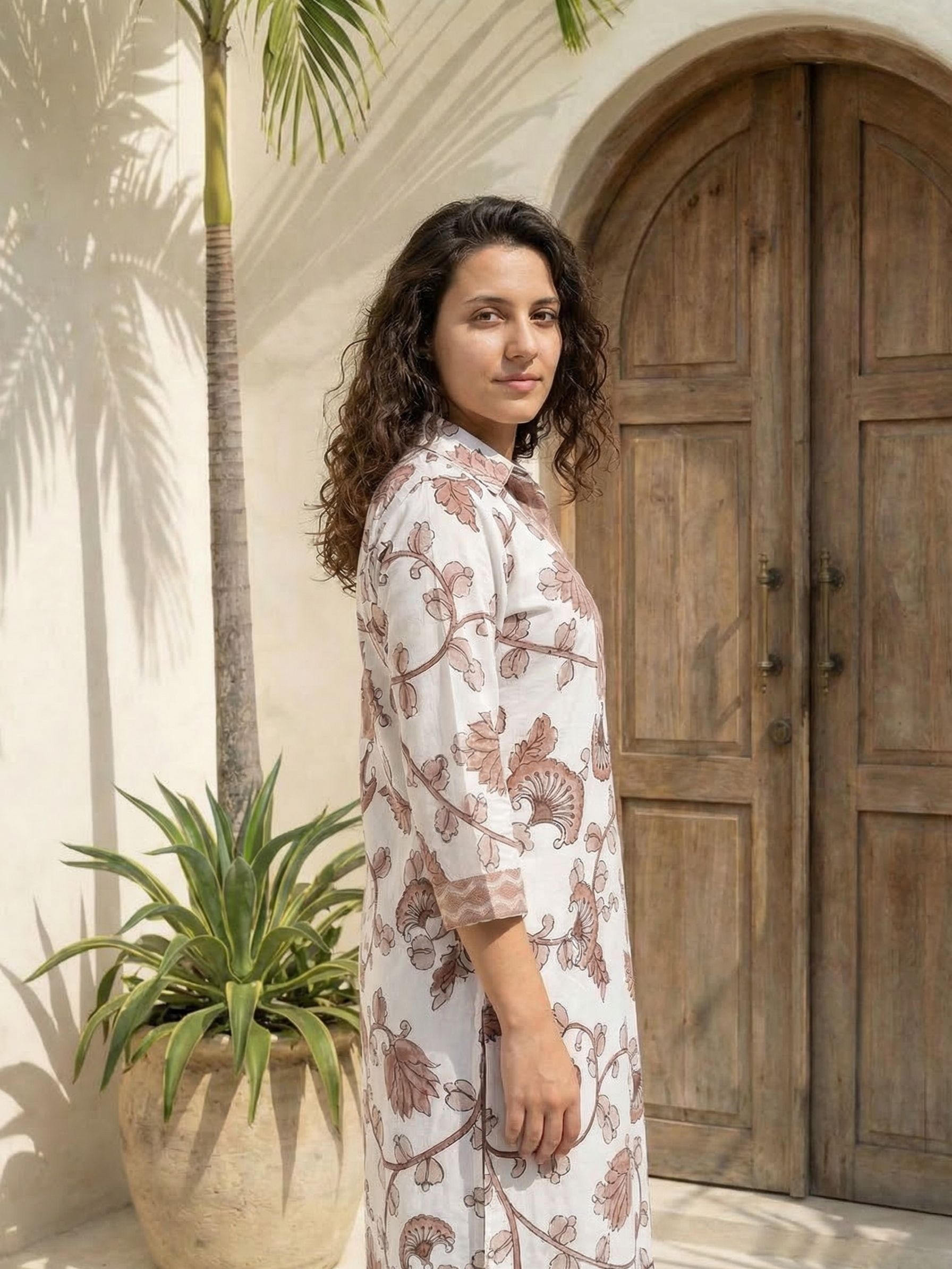 Women printed soft silk tunic with trousers