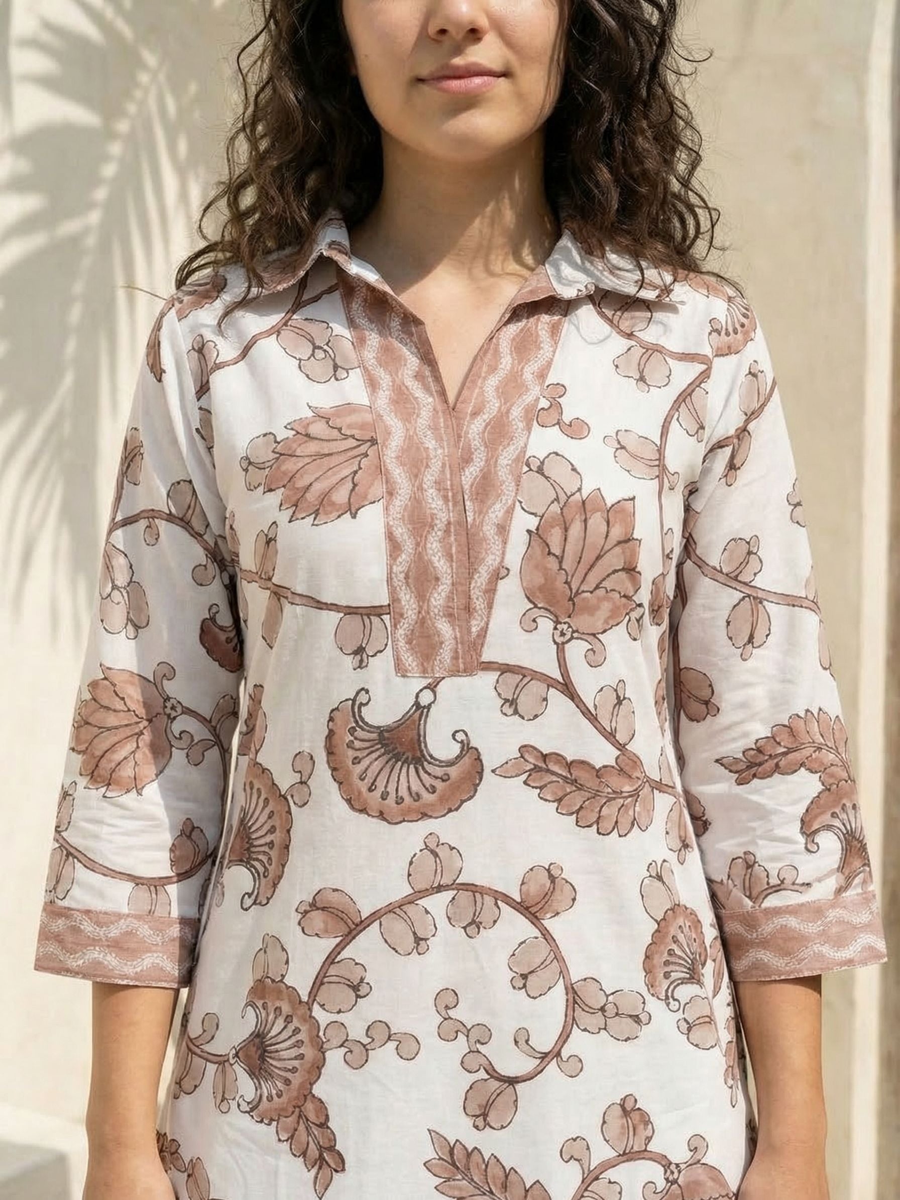 Women printed soft silk tunic with trousers