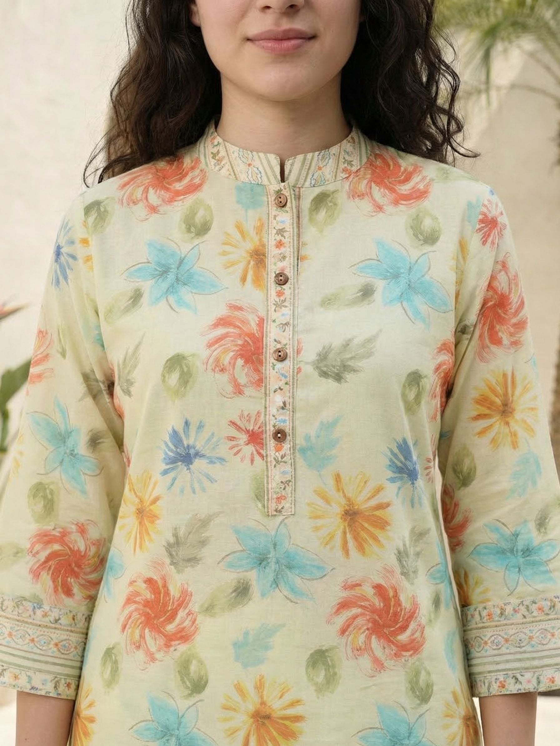 Women printed soft silk tunic with trousers