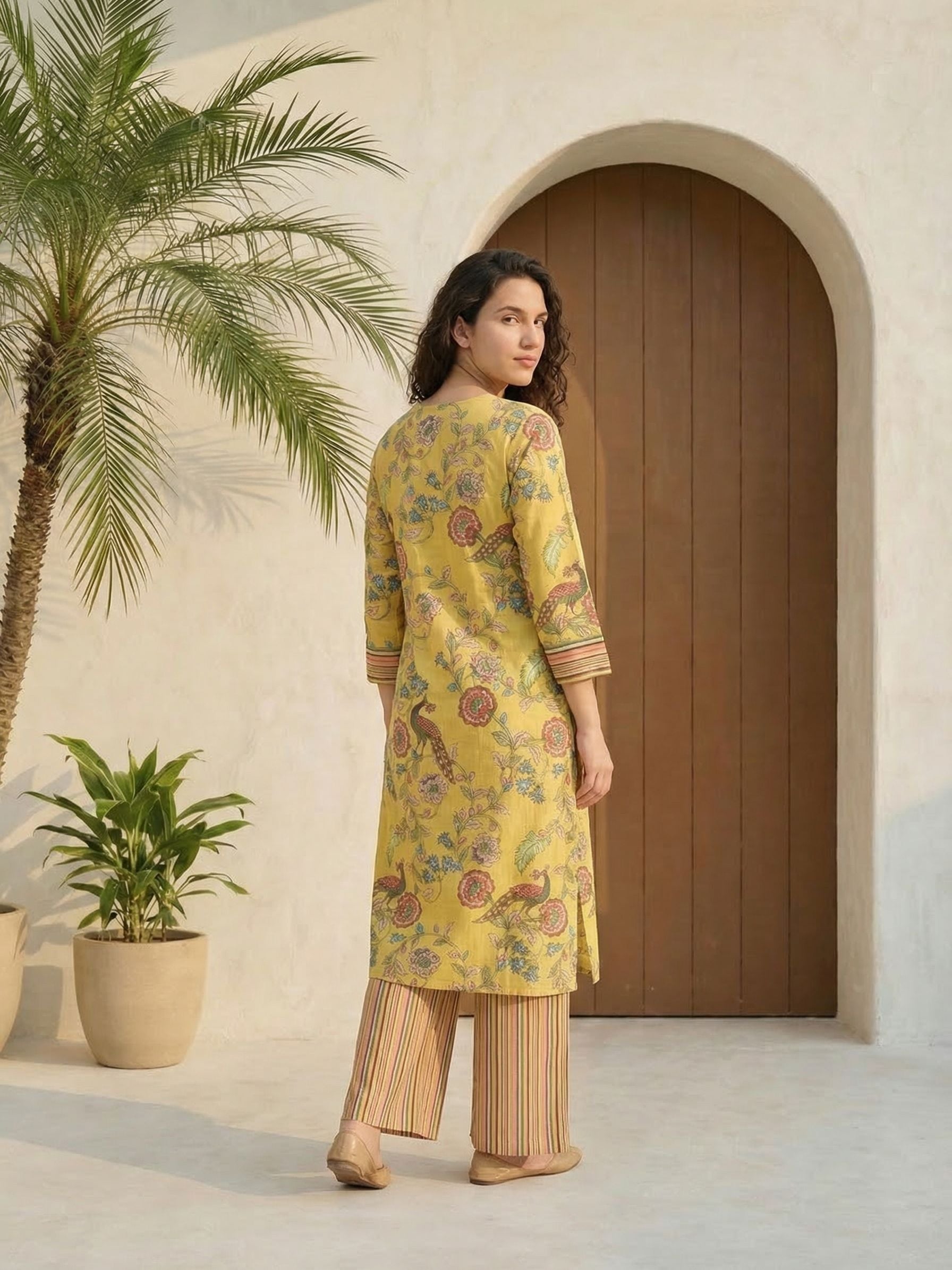 Women floral printed cotton kurta with trousers