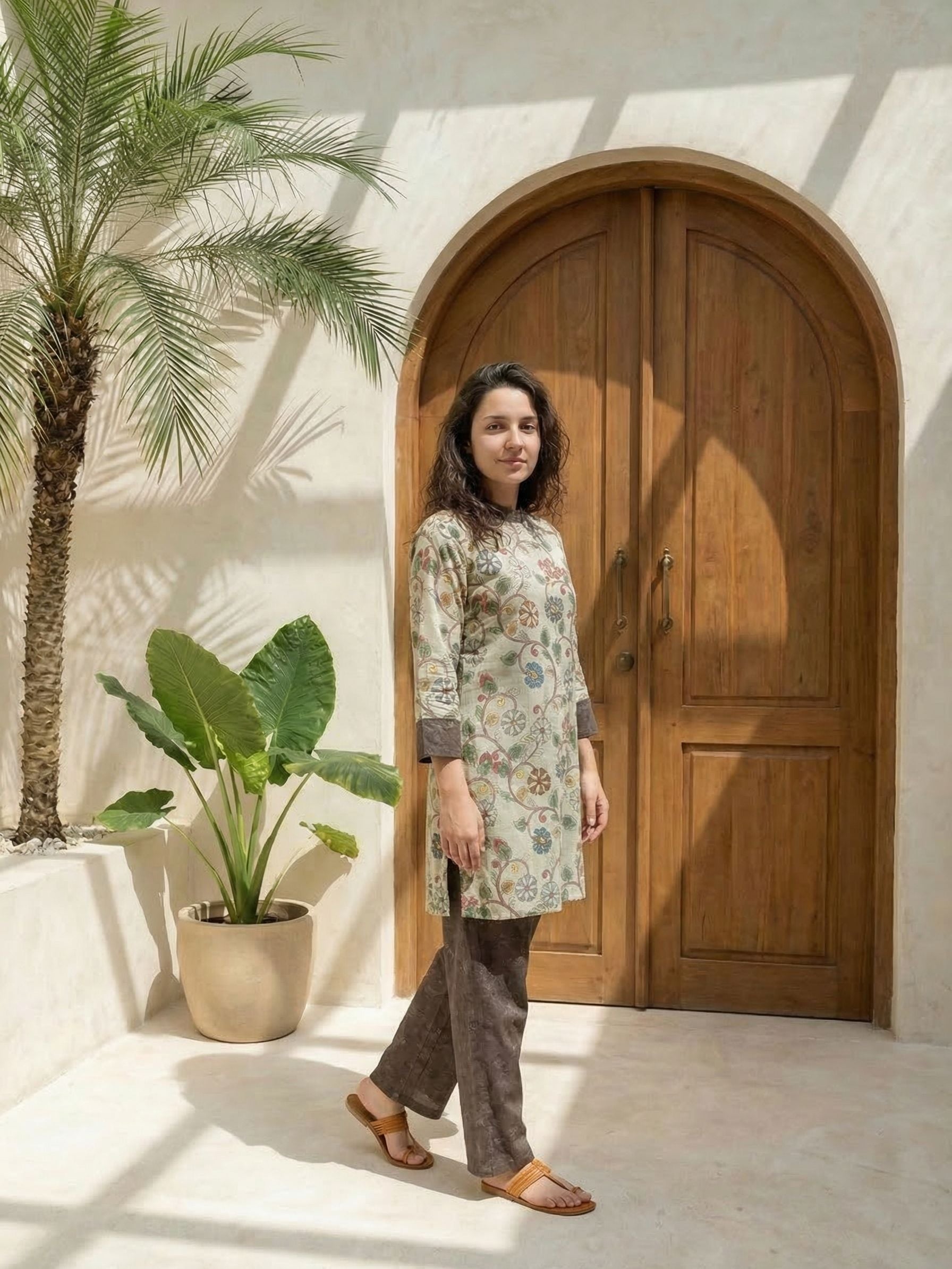 Women floral printed cotton kurta with trousers