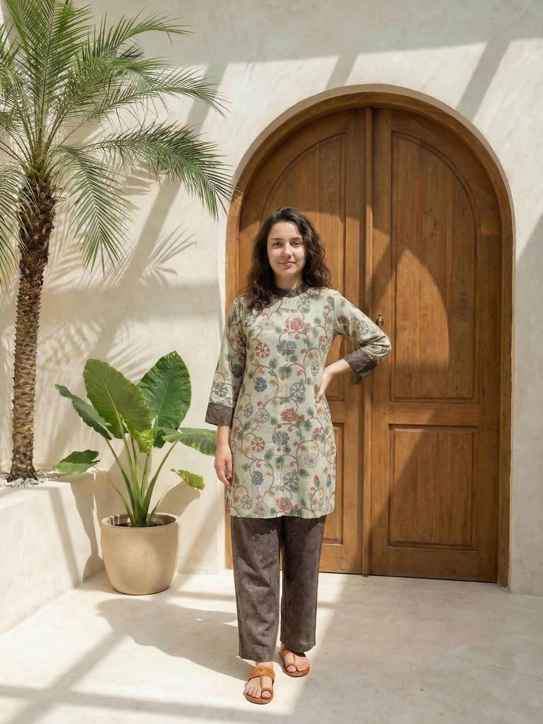 Women floral printed cotton kurta with trousers