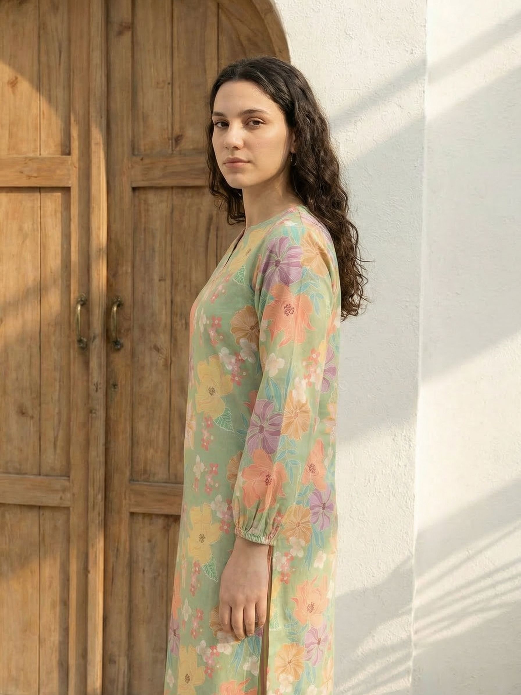 Women floral printed cotton kurta with trousers