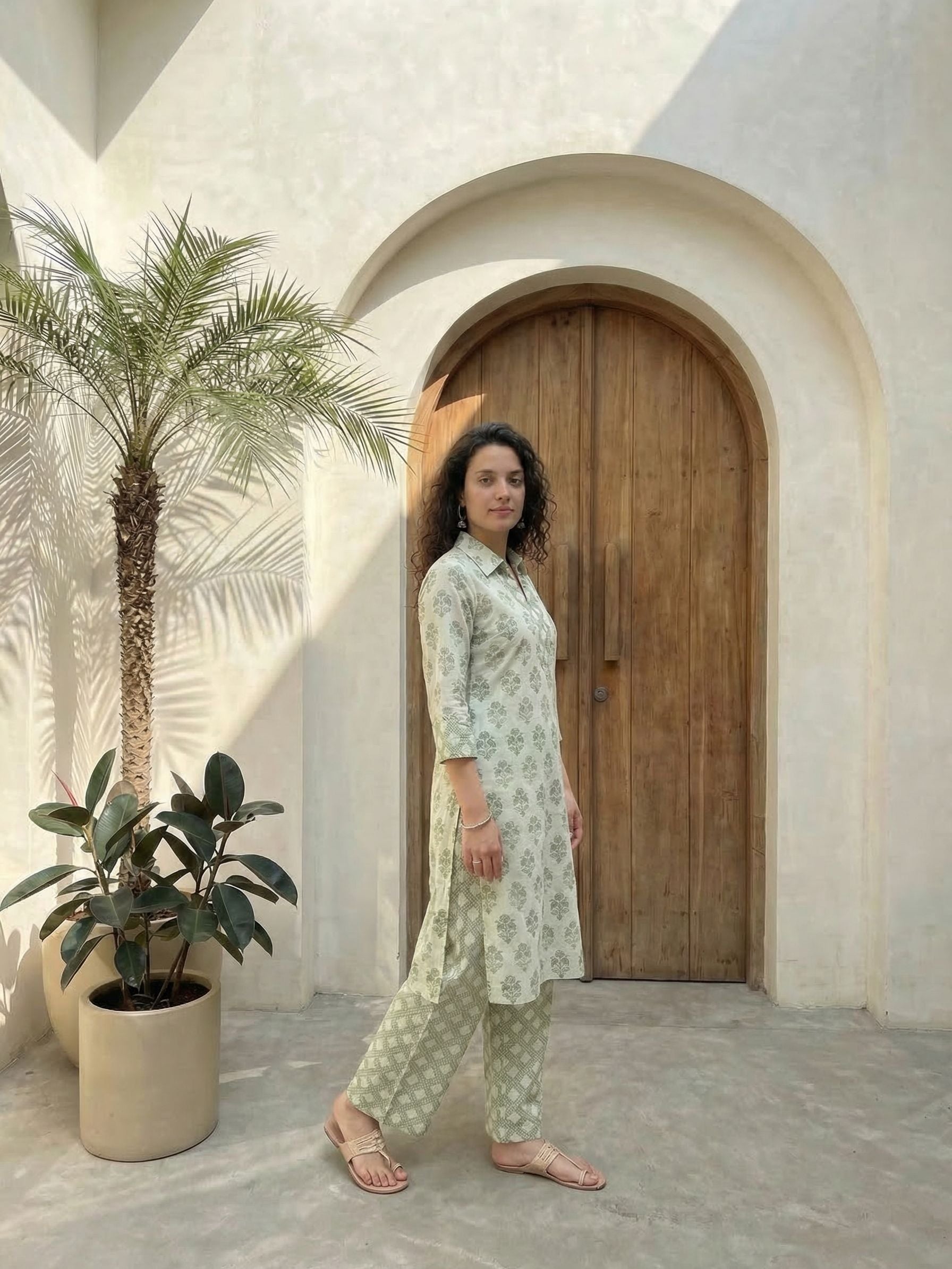 Women floral printed cotton top with trousers