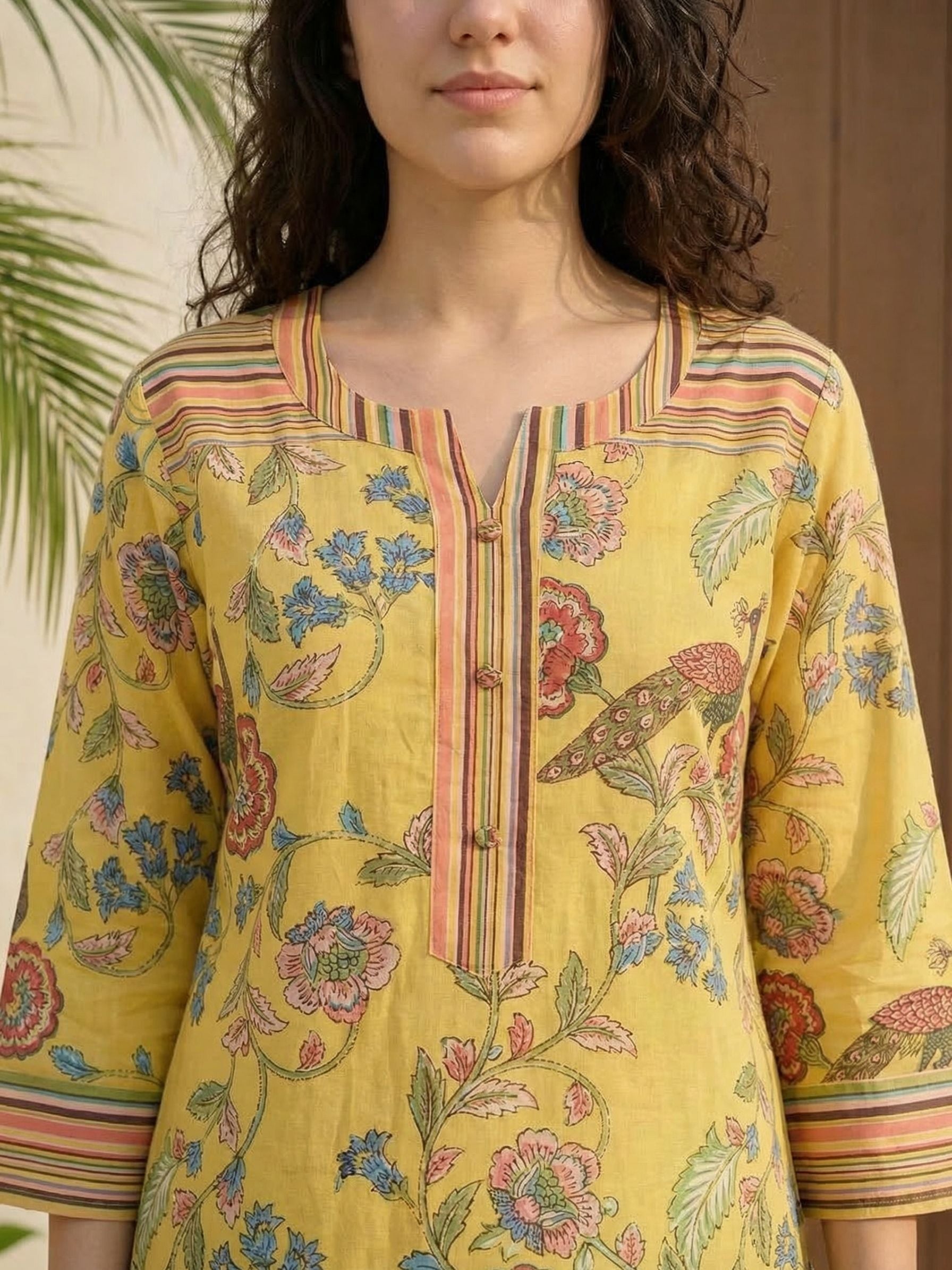 Women floral printed cotton kurta with trousers