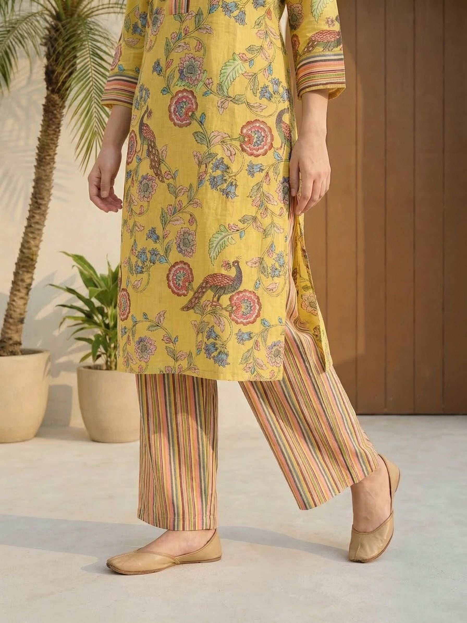 Women floral printed cotton kurta with trousers