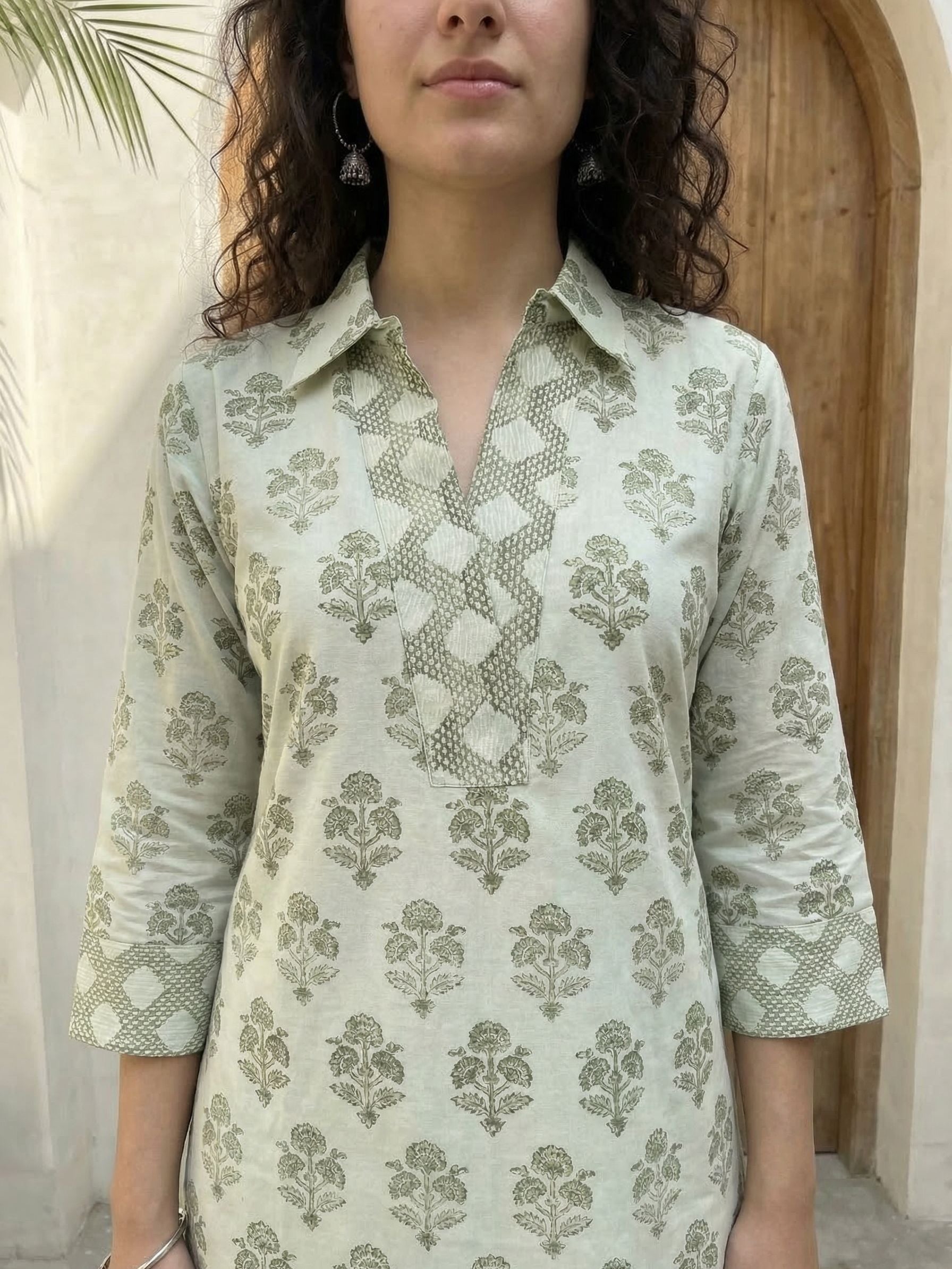 Women floral printed cotton top with trousers