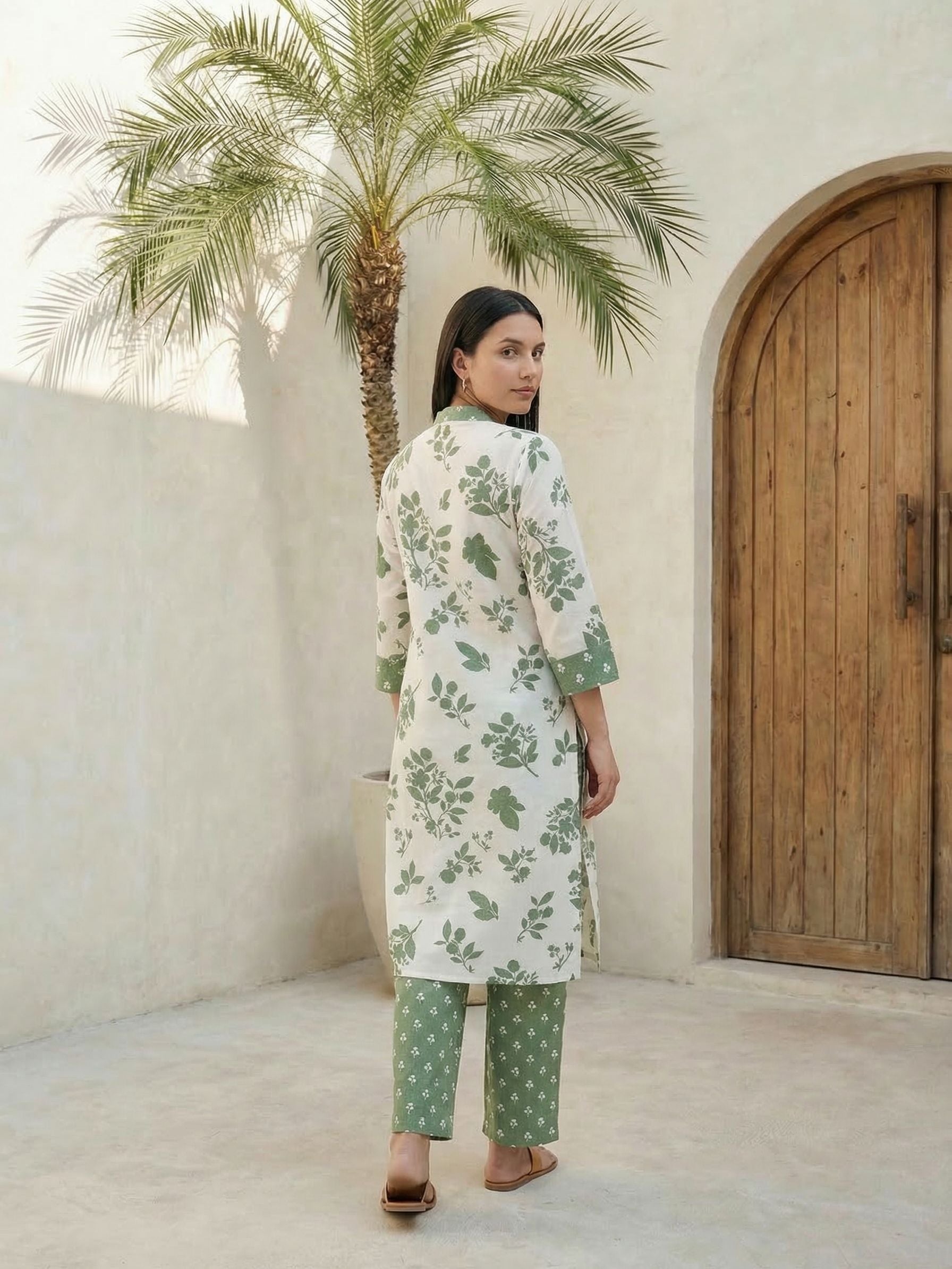 Women floral printed cotton top with trousers
