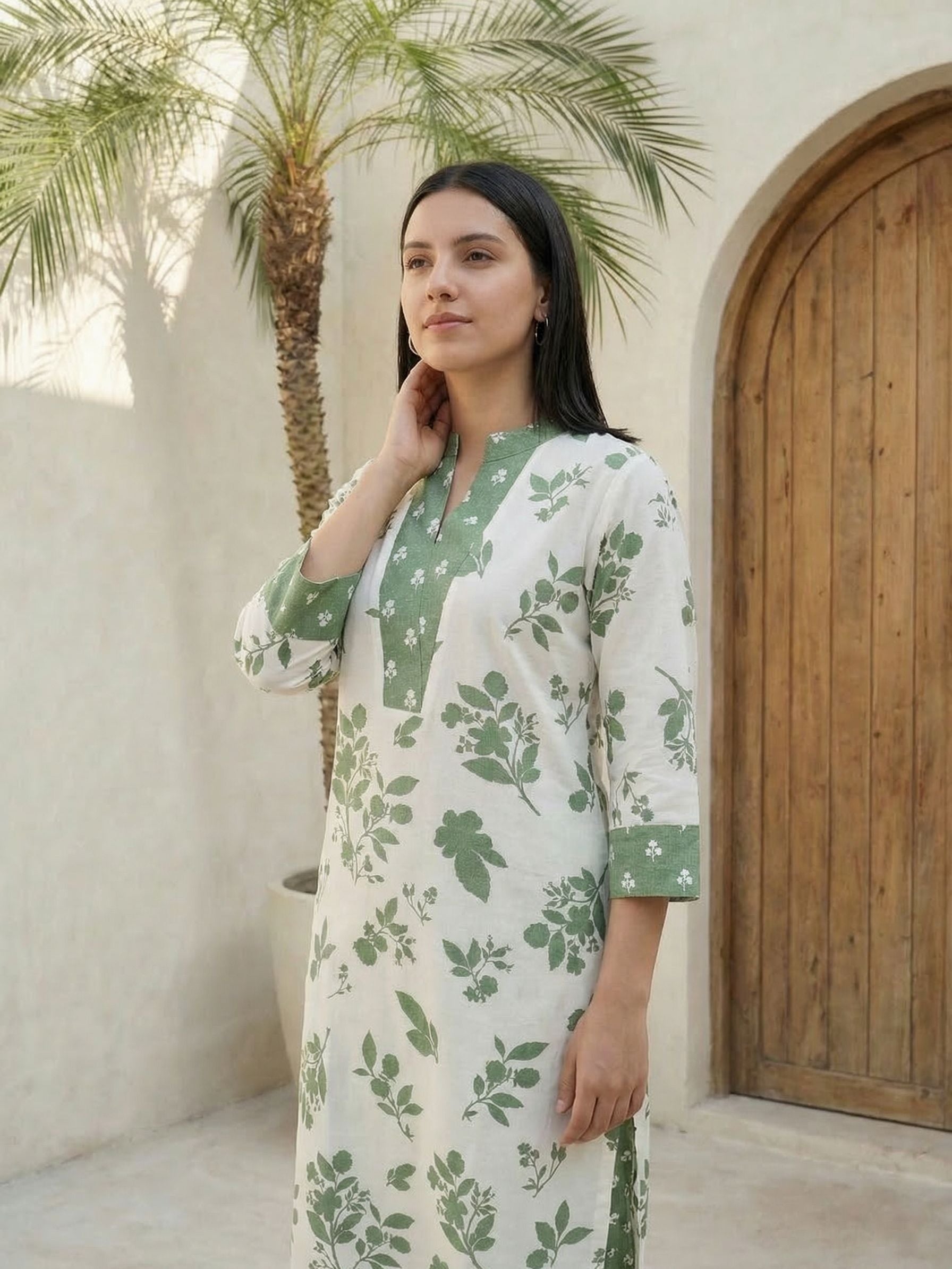 Women floral printed cotton top with trousers