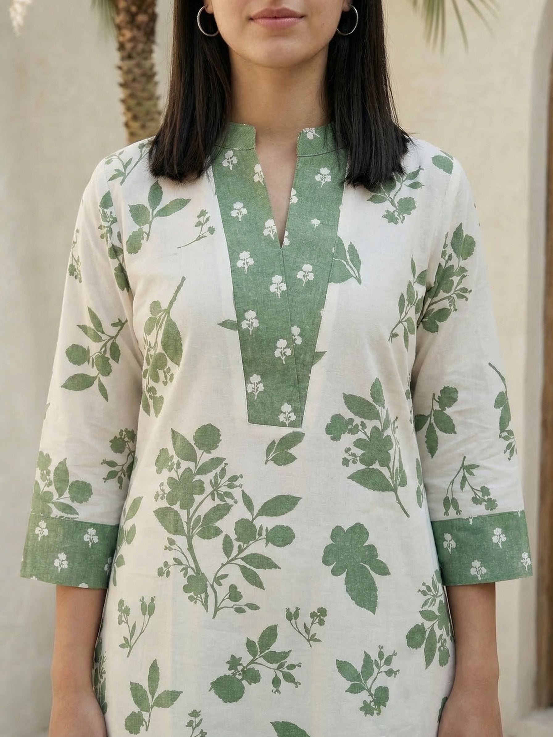 Women floral printed cotton top with trousers