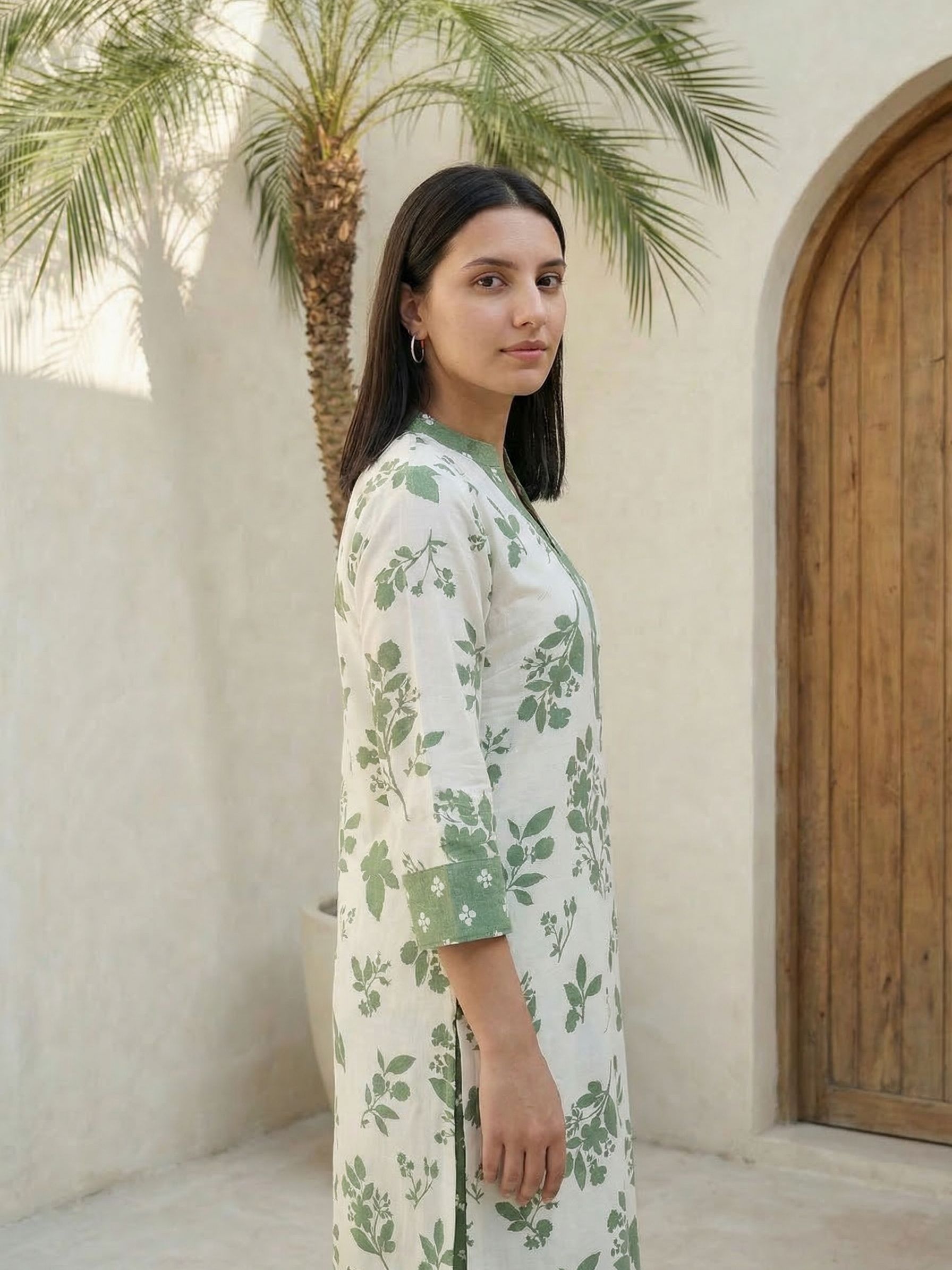 Women floral printed cotton top with trousers