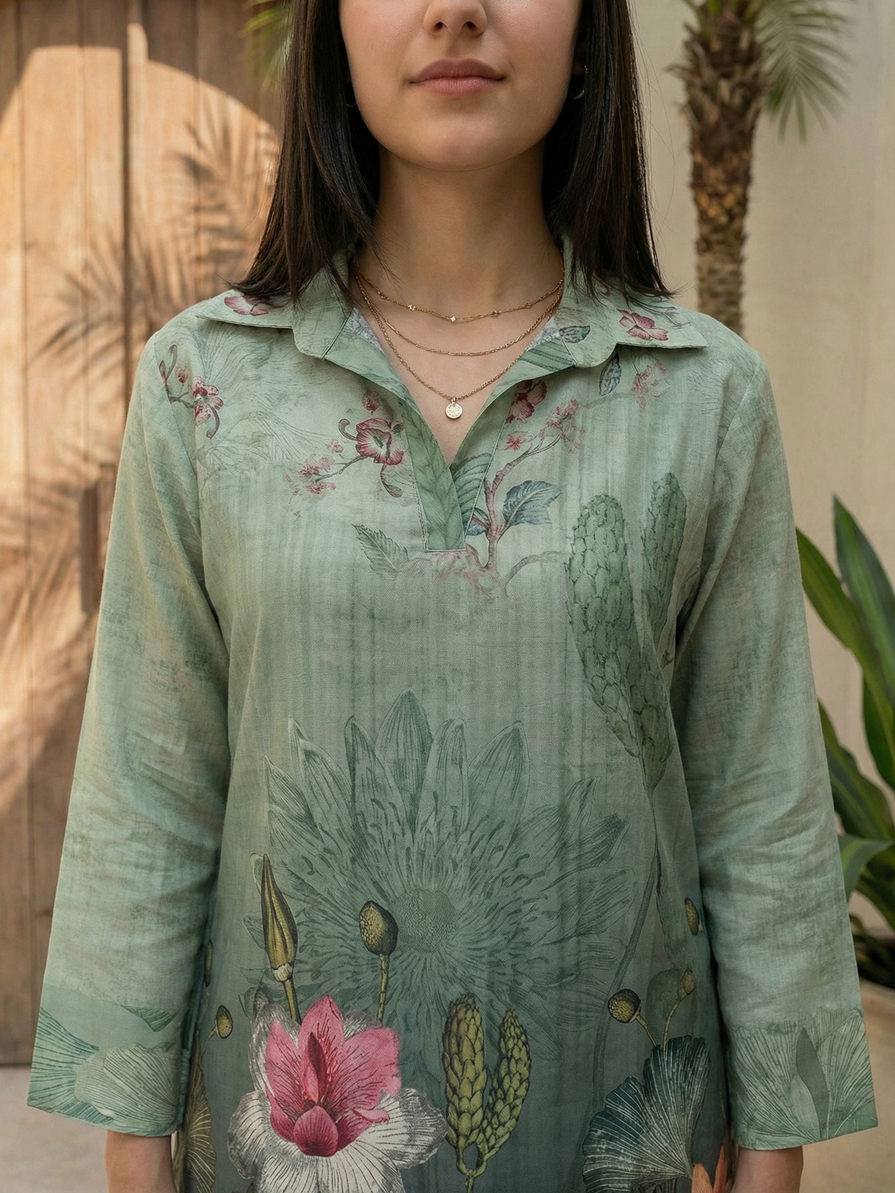 Women pink floral printed soft silk kurta co-ord set with trousers