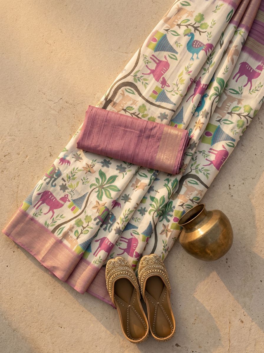 White Pink Floral Saree