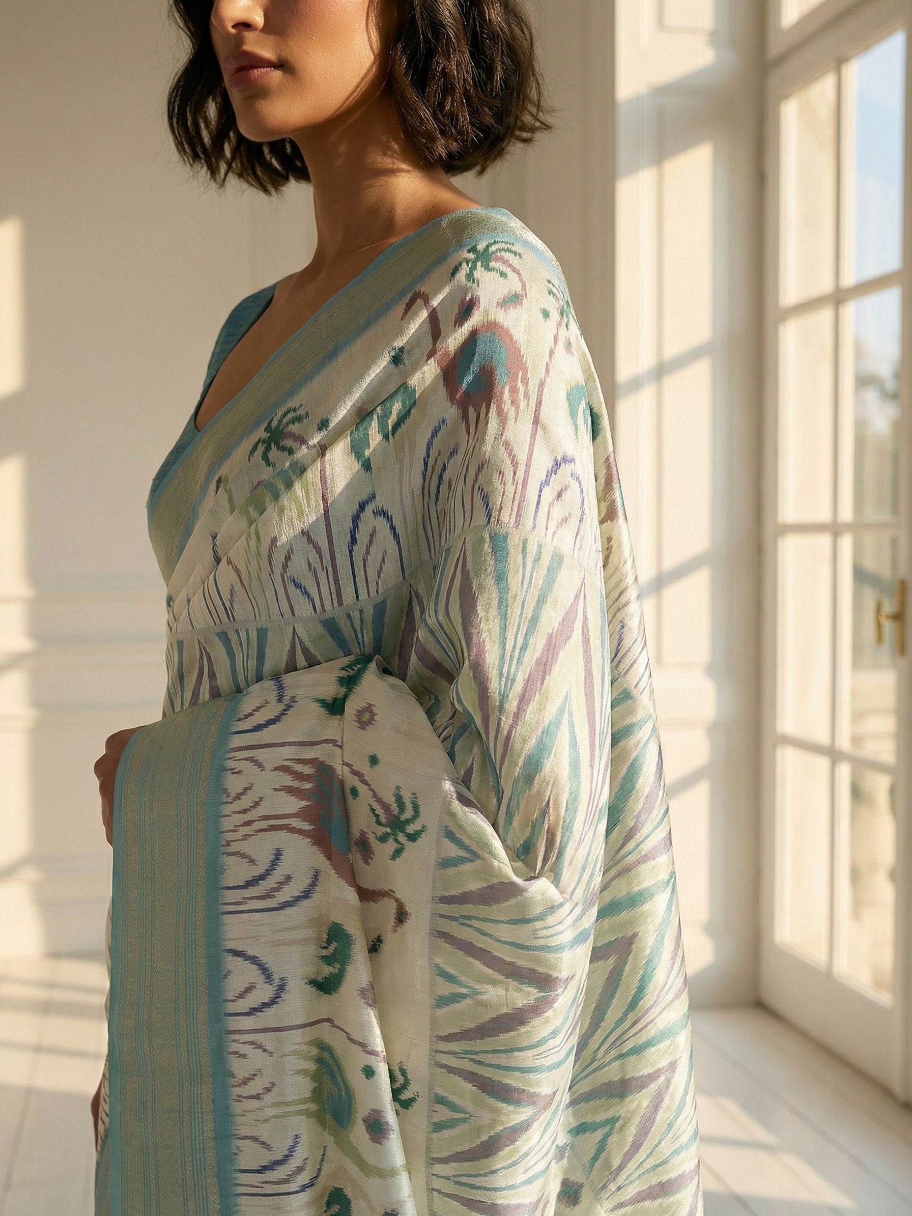 Ocean Blue and White Saree