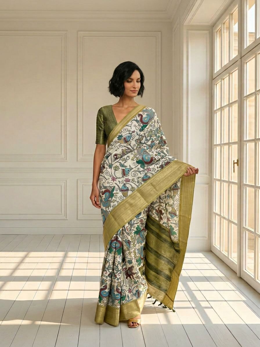 Fish White Saree