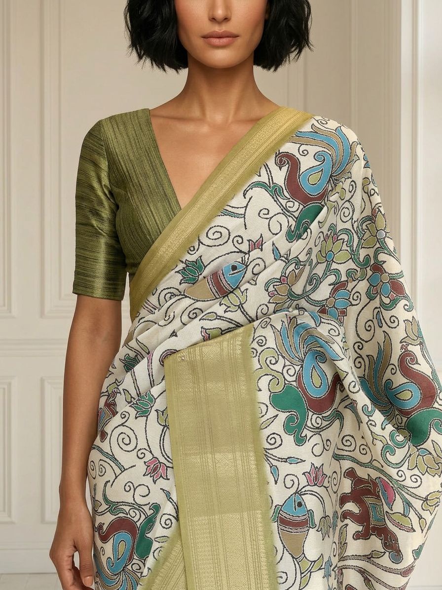Fish White Saree