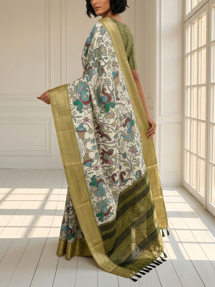 Fish White Saree