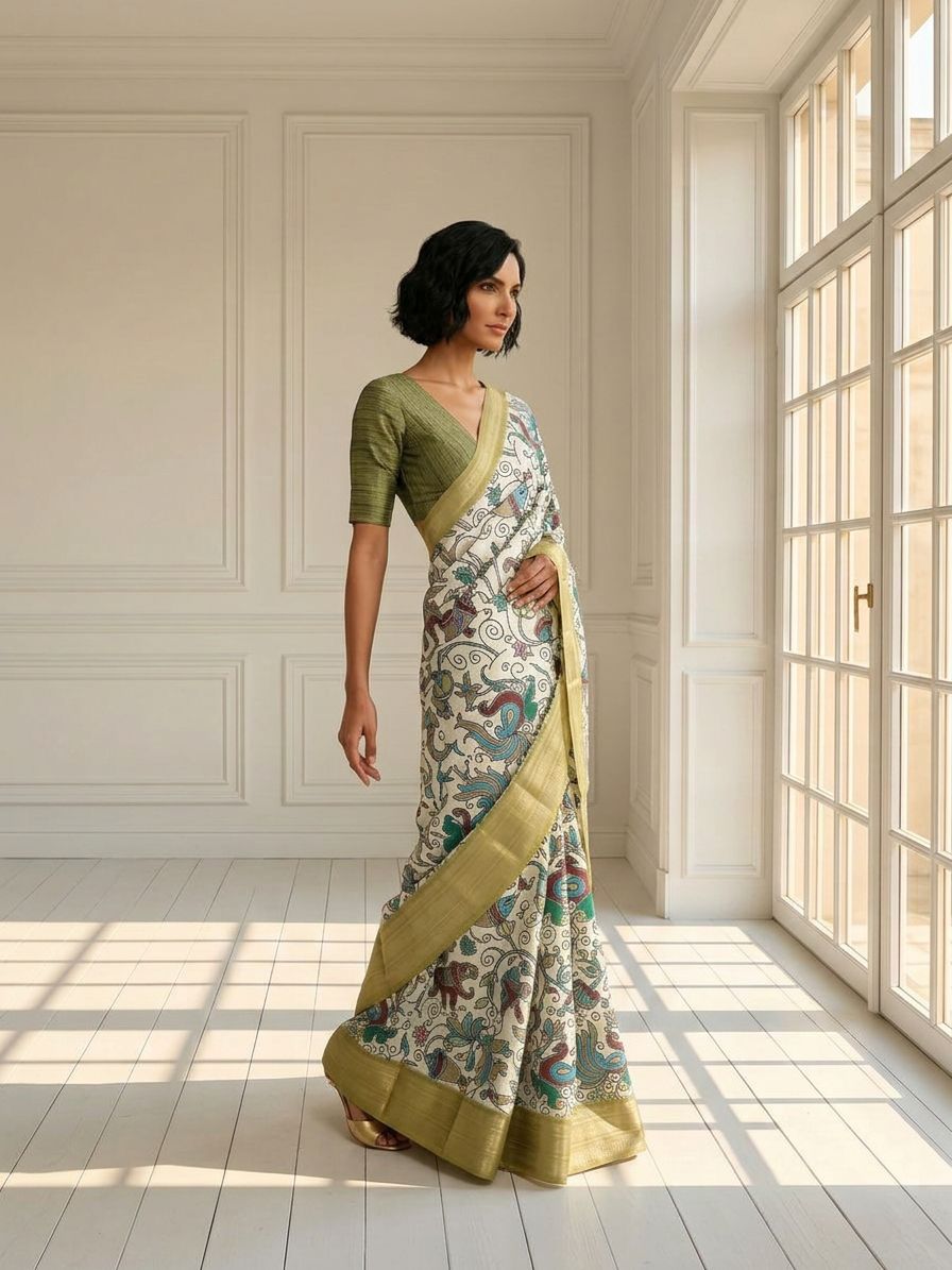 Fish White Saree