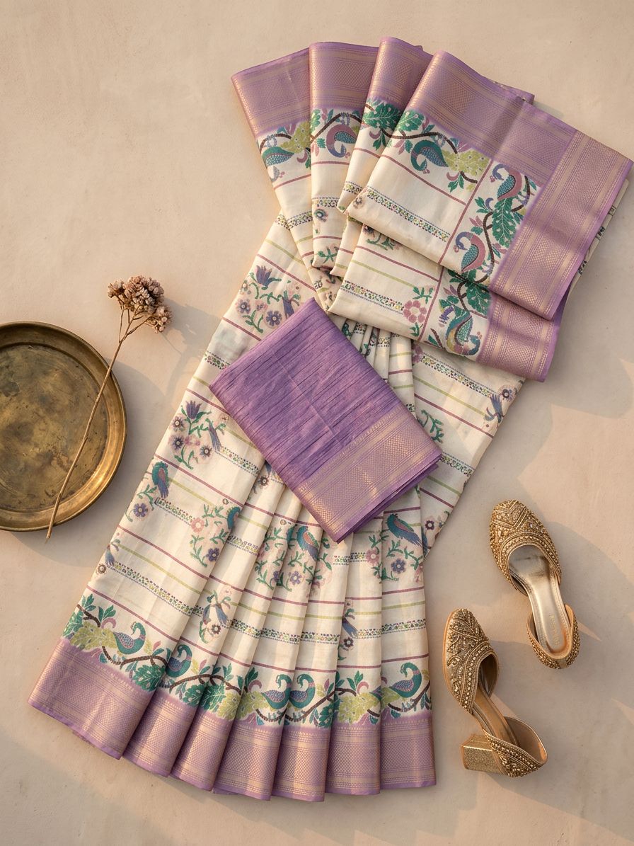 White and Purple Saree