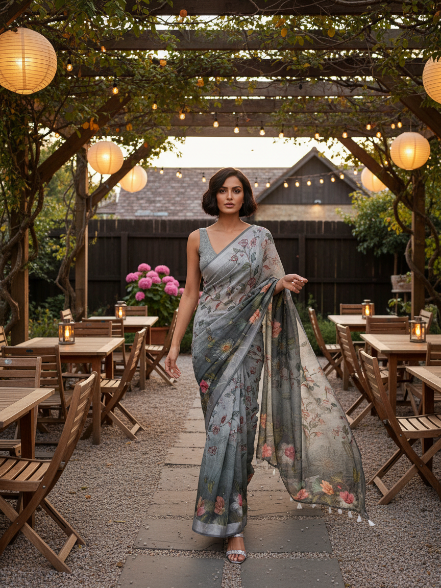 Sana Sky Floral Saree