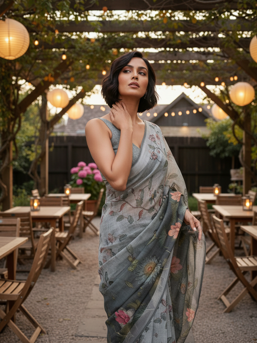 Sana Sky Floral Saree