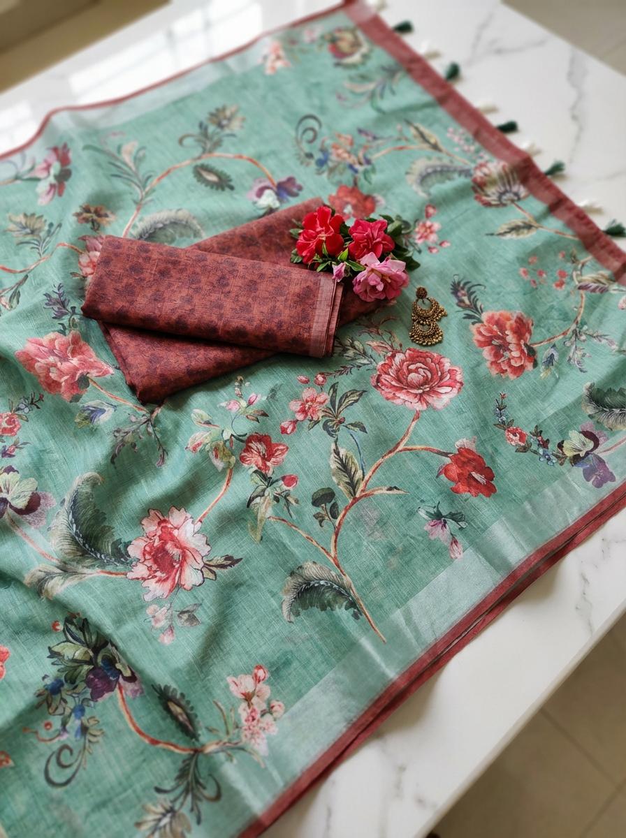 White and Pink Floral Saree