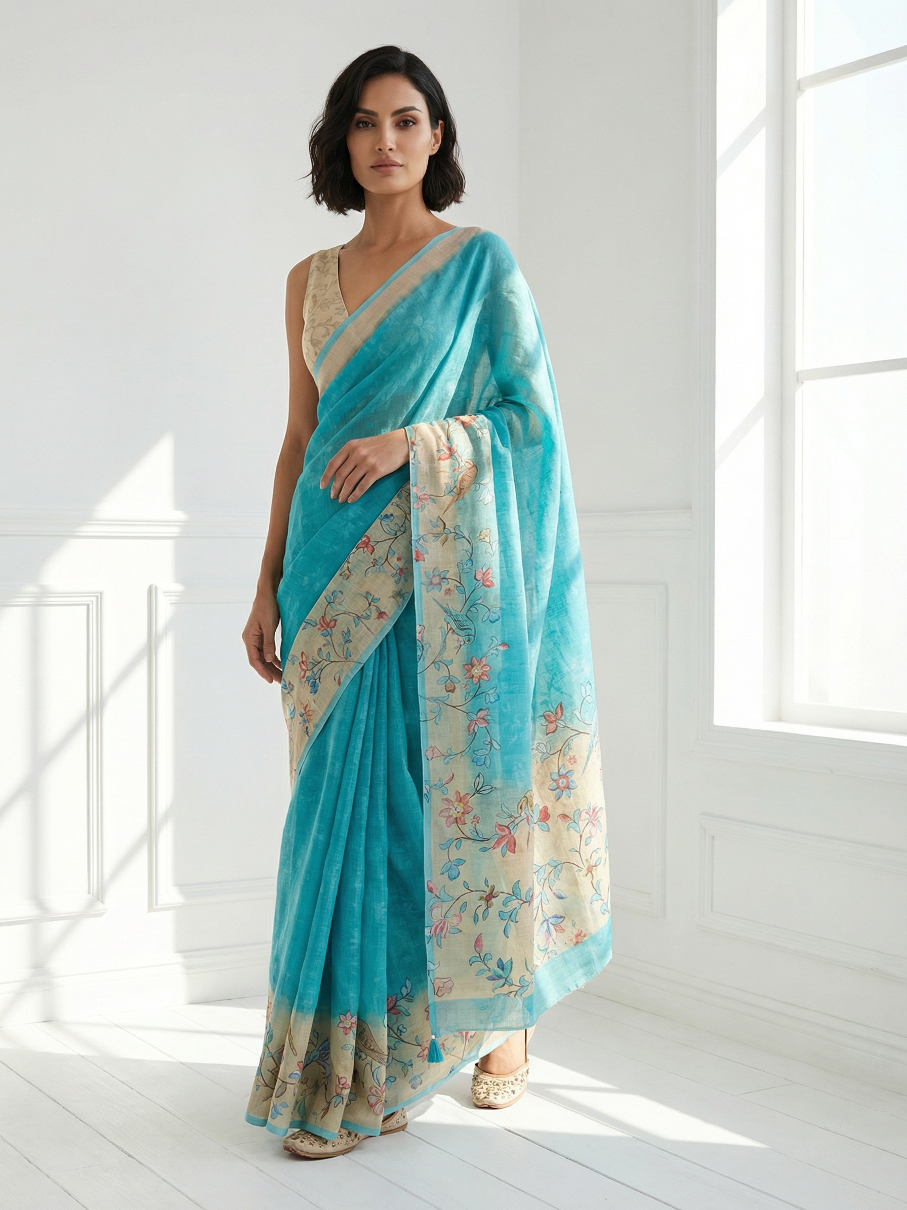 Sky Blue Linen Saree
