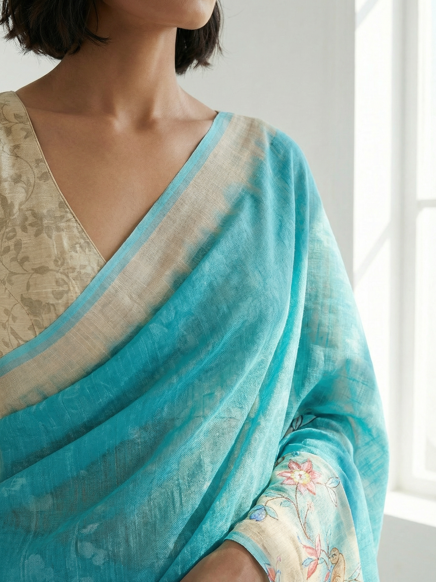 Sky Blue Linen Saree
