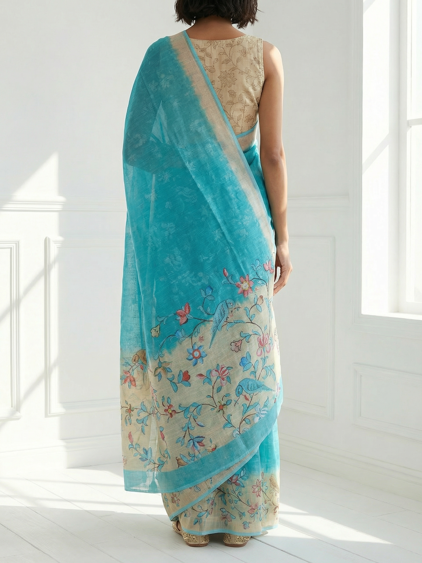 Sky Blue Linen Saree