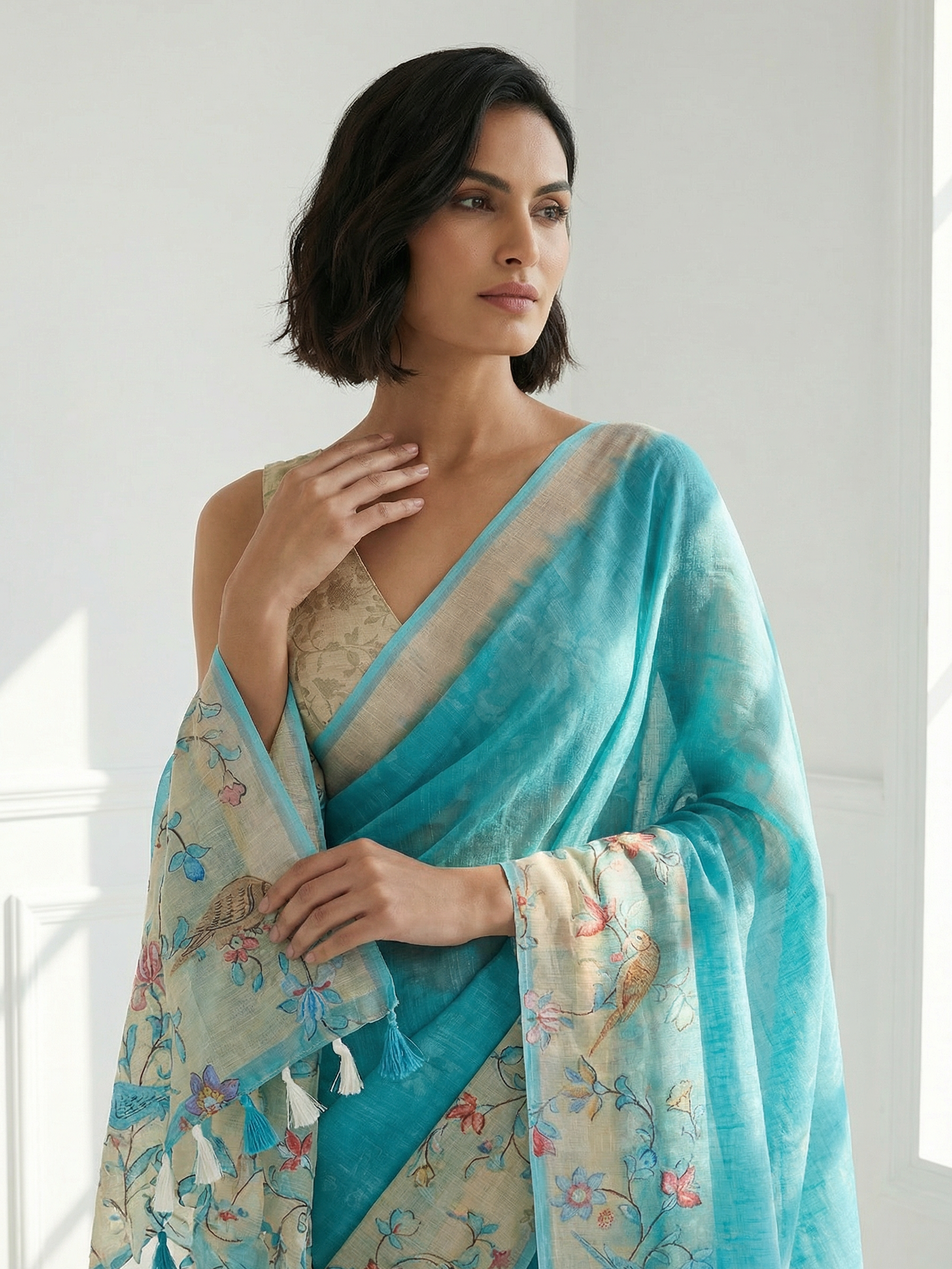 Sky Blue Linen Saree